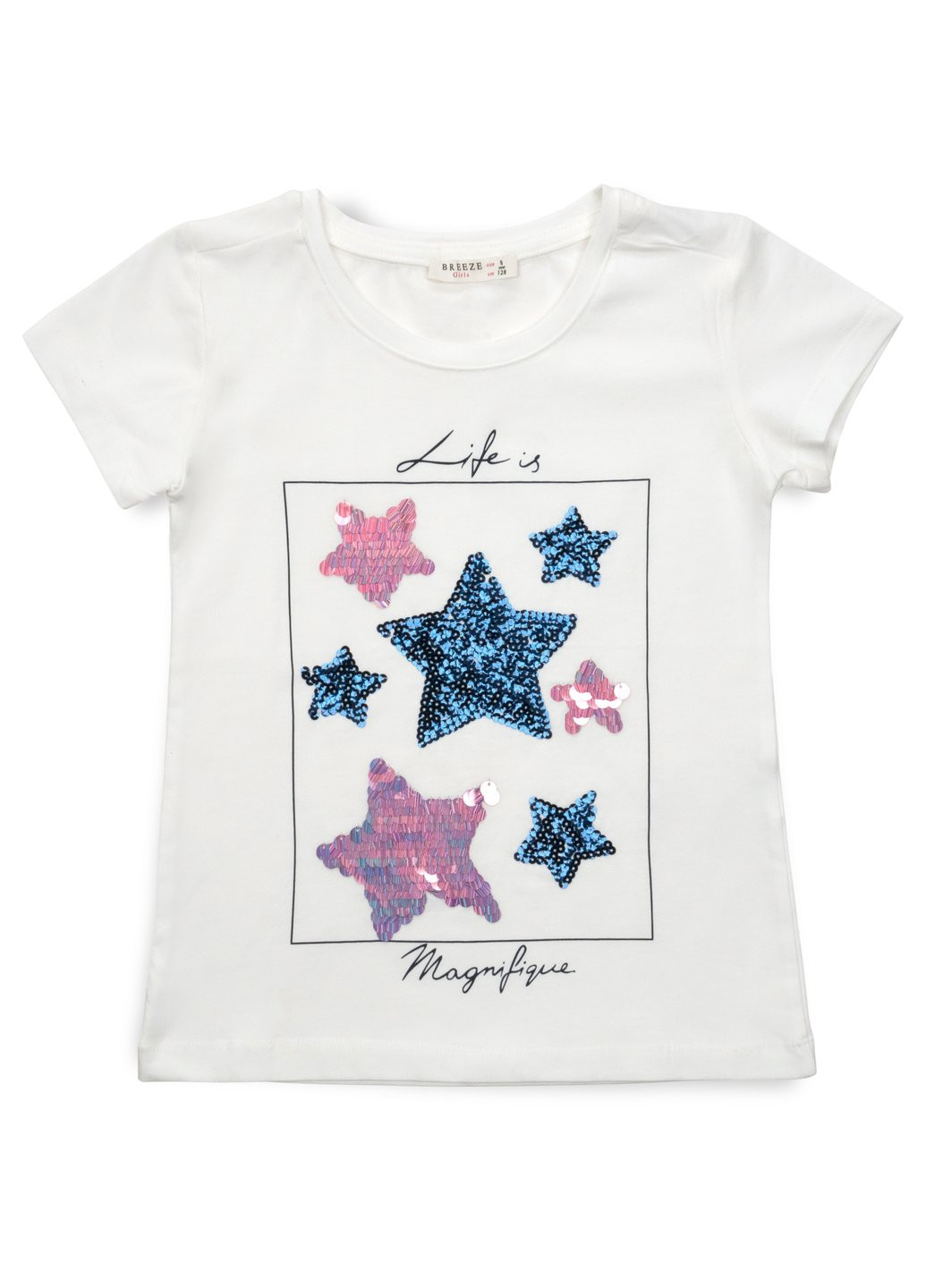 Комбинированная футболка детская со звездочками (14265-140g-cream) Breeze