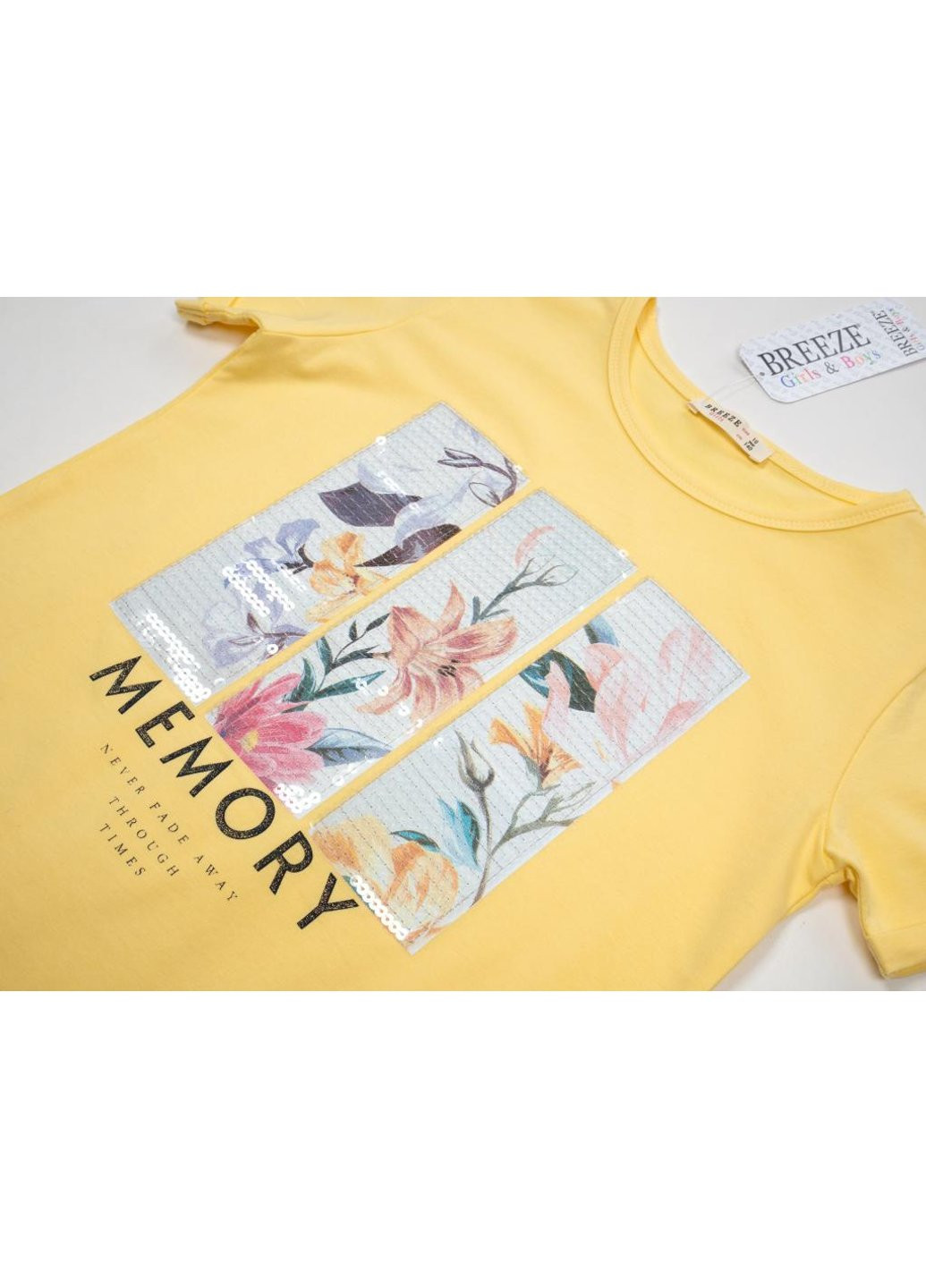 Комбинированная футболка детская с цветочками (15737-152g-yellow) Breeze