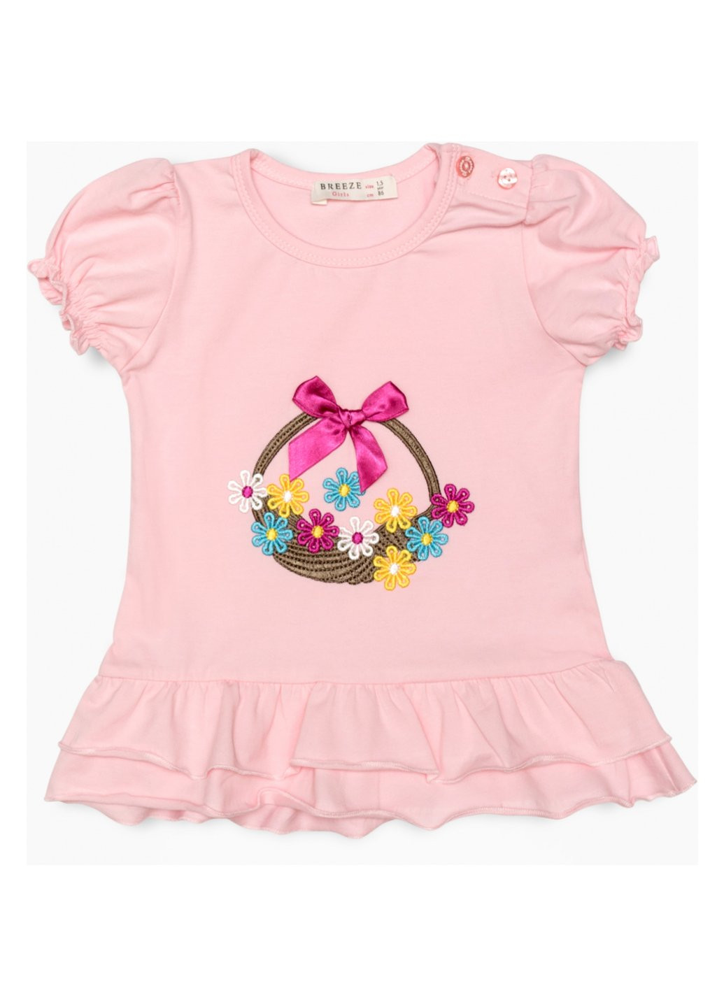 Комбинированная футболка детская с цветочками (14352-110g-pink) Breeze