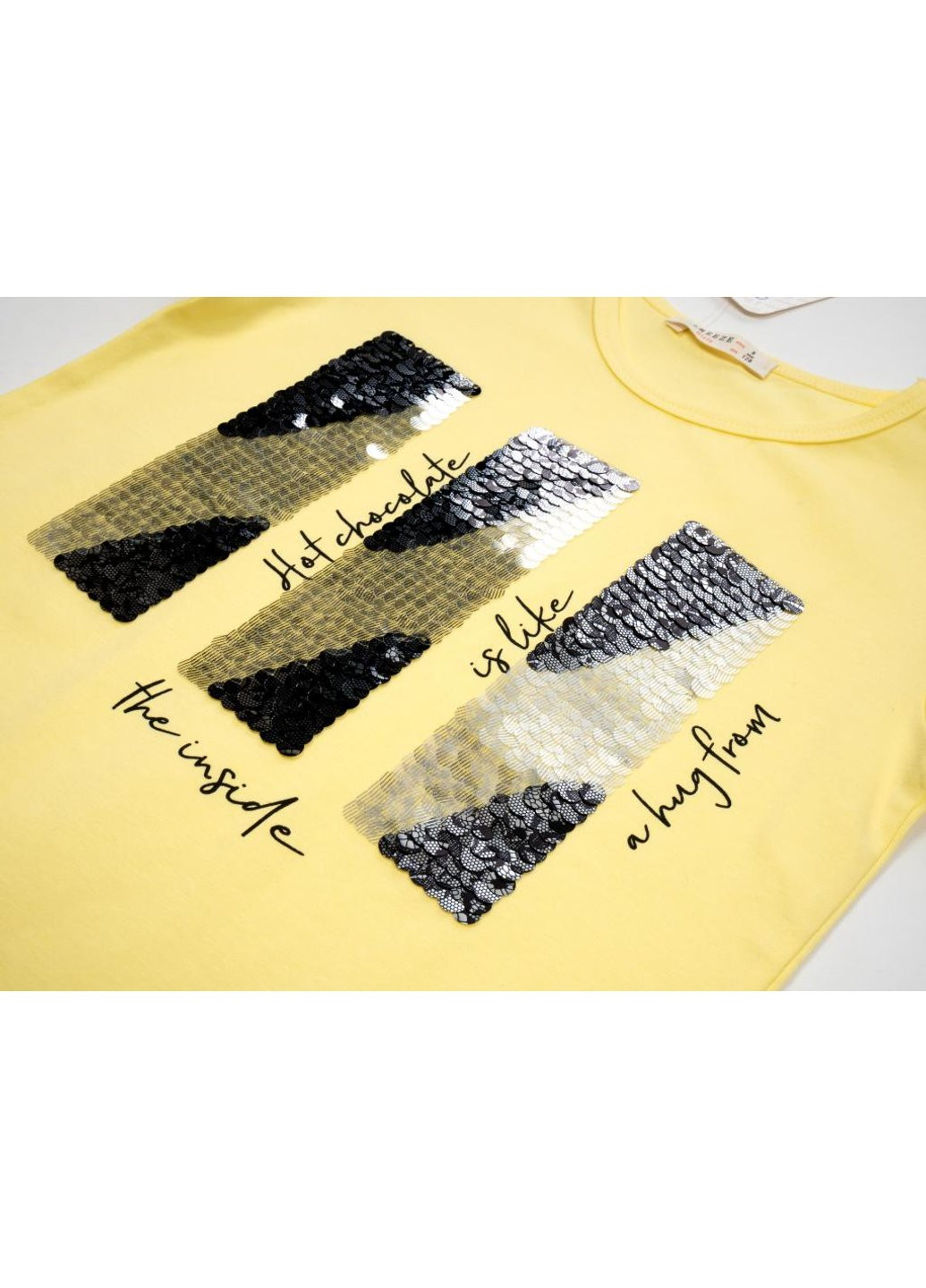 Комбинированная футболка детская с пайетками (14299-140g-yellow) Breeze