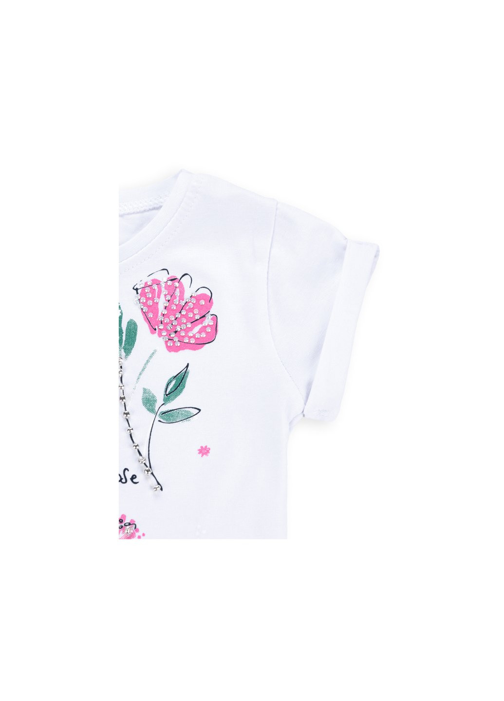 Комбінована футболка дитяча з квіточками та бусинками (5699-104g-white) Haknur
