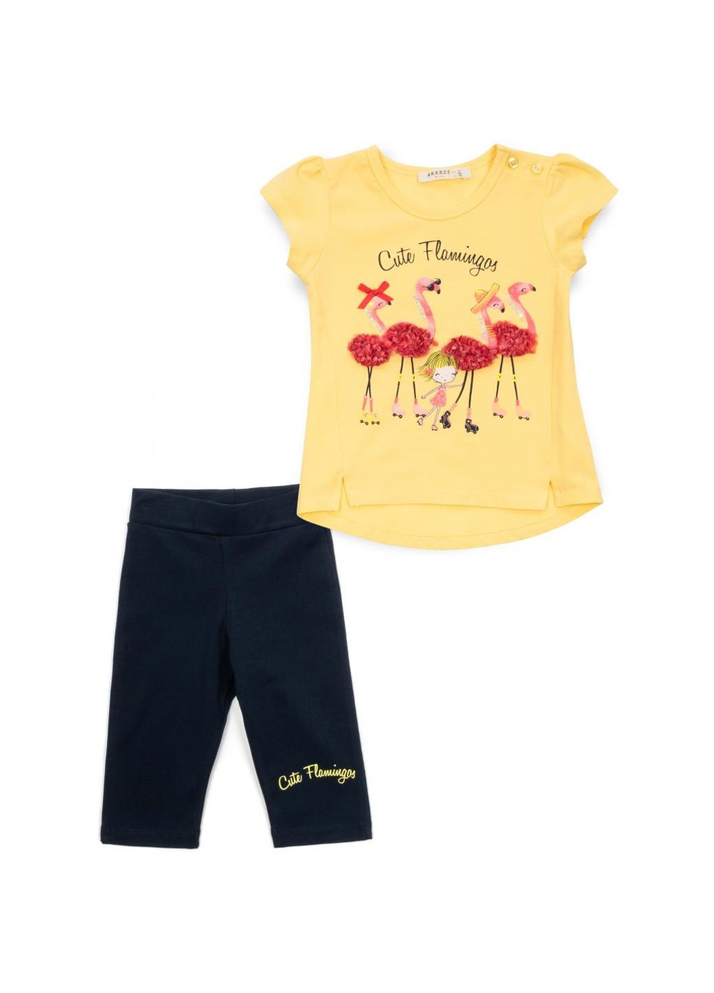 Комбінована футболка дитяча з фламінго та капрі (13490-92g-yellow) Breeze