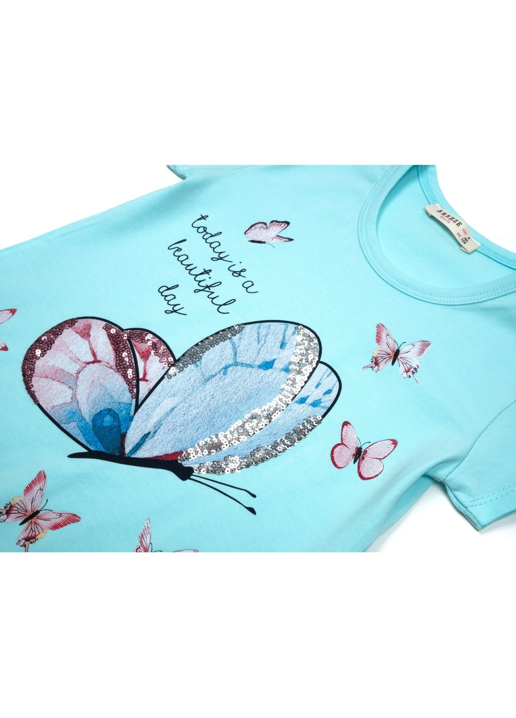 Комбинированная футболка детская с бабочками (14111-104g-blue) Breeze