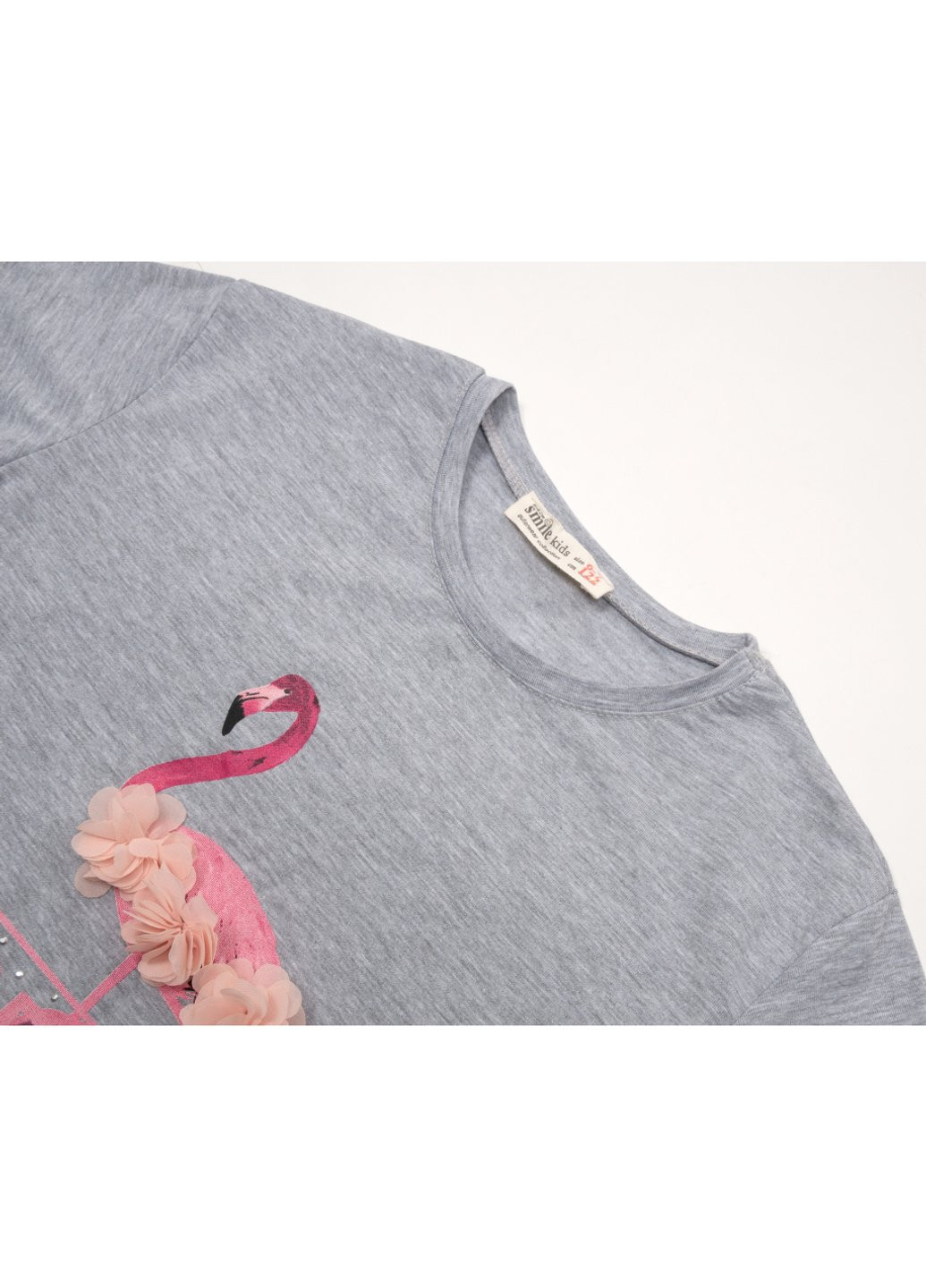 Комбинированная футболка детская с фламинго (3130-122g-gray) Smile