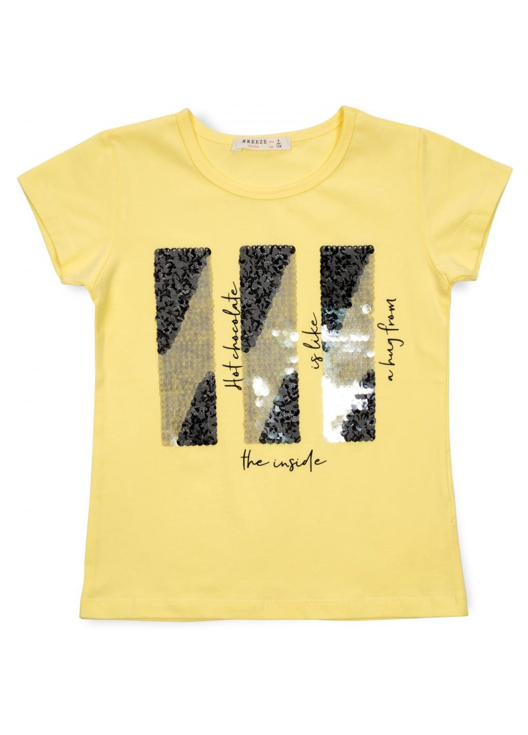 Комбинированная футболка детская с пайетками (14299-152g-yellow) Breeze