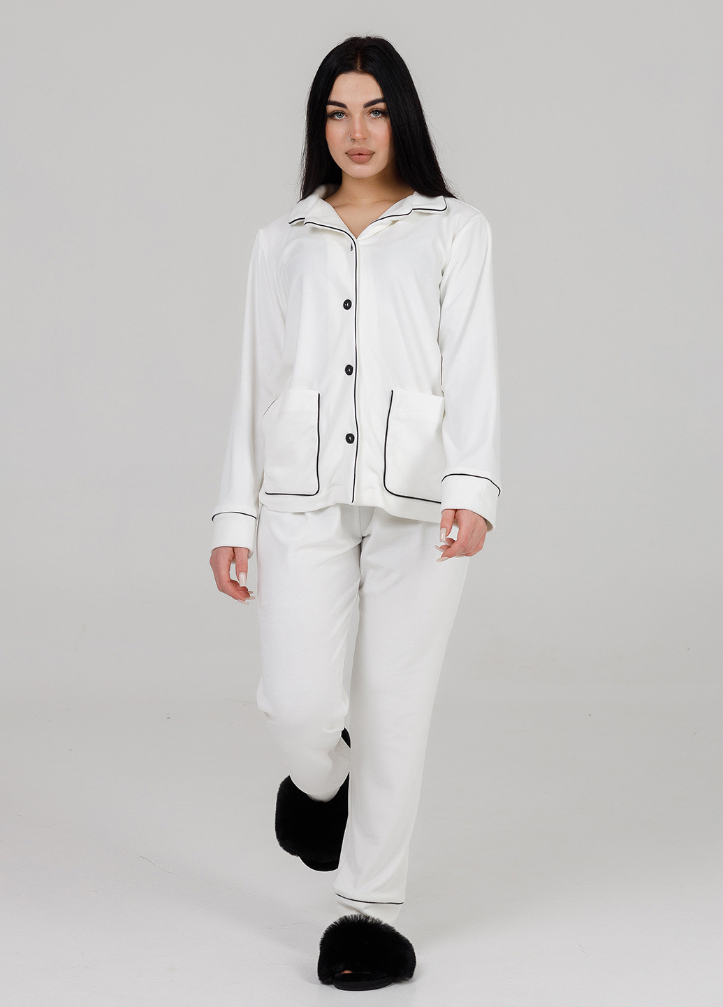 Белая всесезон велюровая пижама (рубашка+ брюки) белый рубашка + брюки SONTSVIT