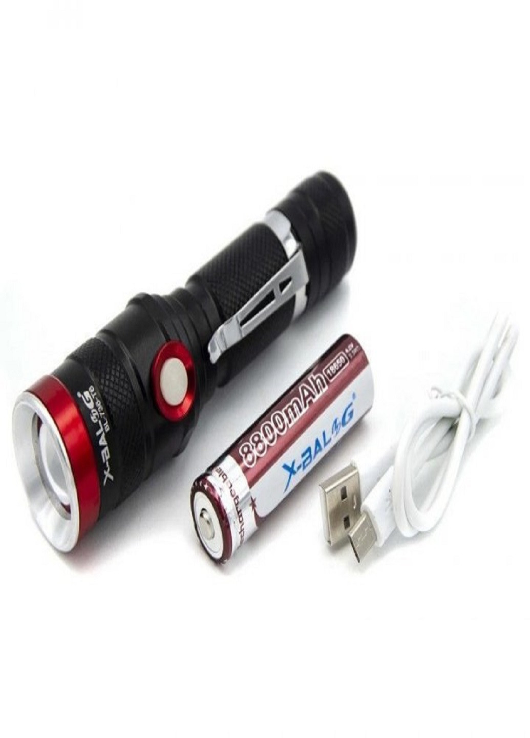 Ручной LED фонарь аккумуляторный фонарик включение и выключение одним нажатием X-Balog BL-736 T6 USB No Brand (257135513)
