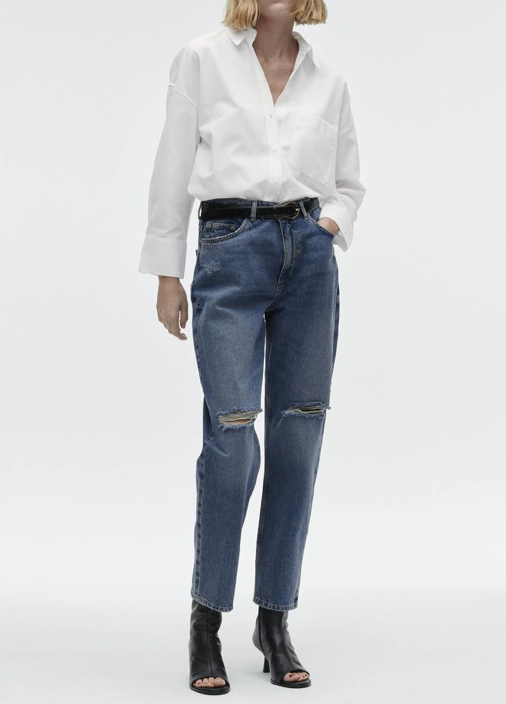 Белая кэжуал рубашка однотонная Zara
