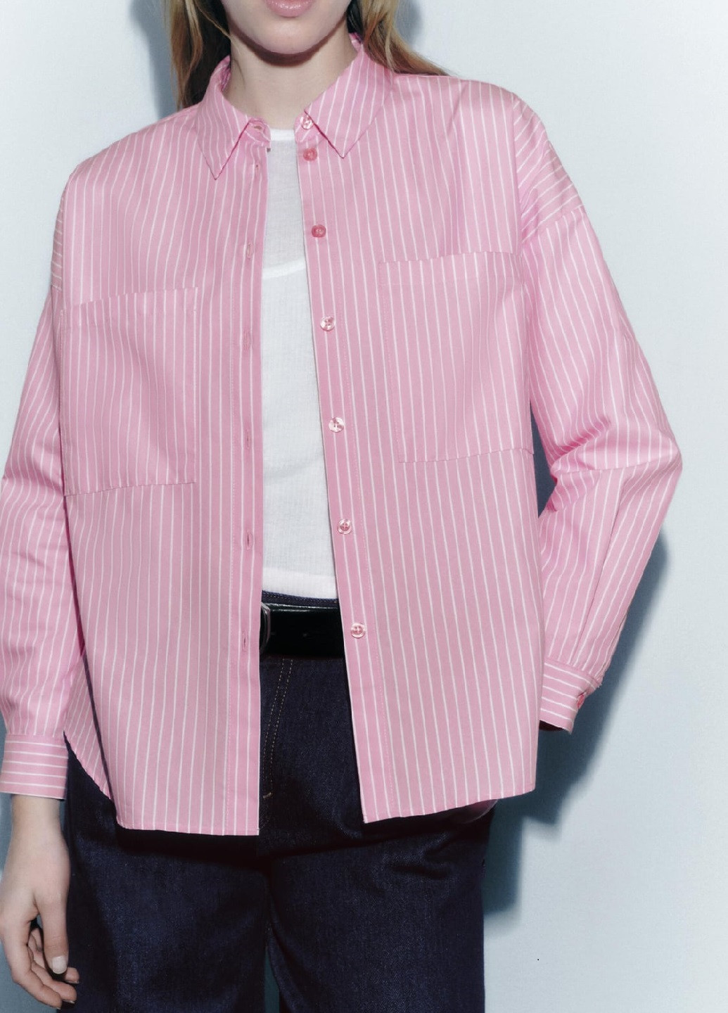 Розовая кэжуал рубашка в полоску Zara