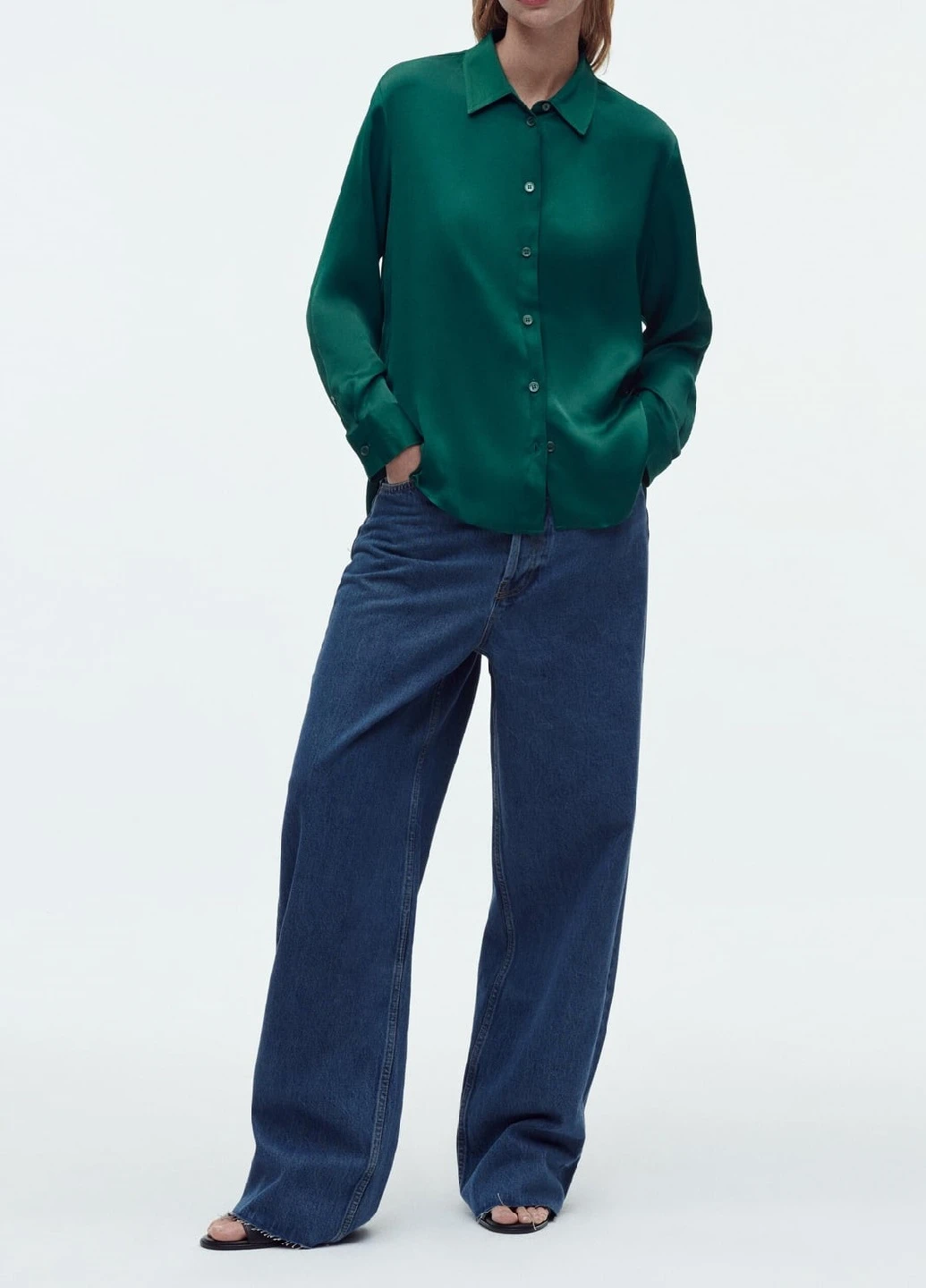 Зеленая кэжуал рубашка однотонная Zara
