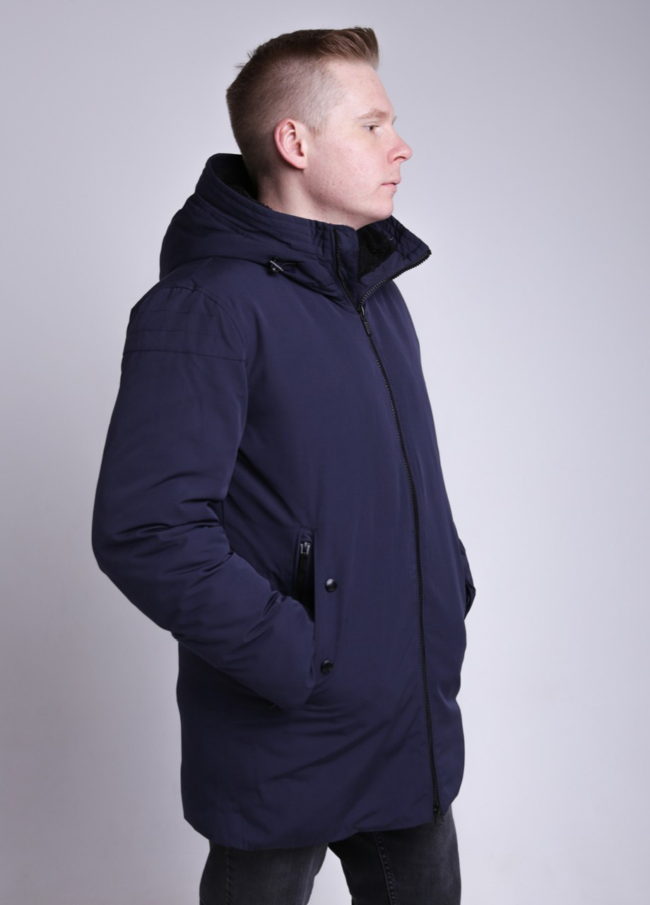 Темно-синяя зимняя куртка мужская удлиненная темно-синяя зимняя JEANSclub Прямая