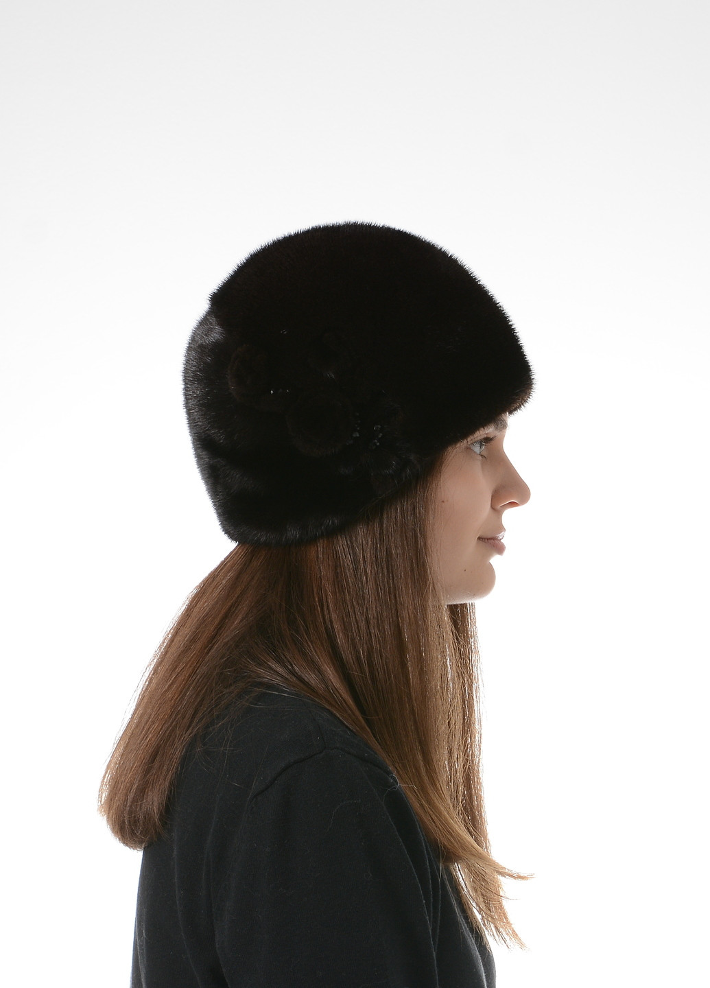 Зимняя теплая женская шапка из натурального цельного меха норки Меховой Стиль шарик (257161618)