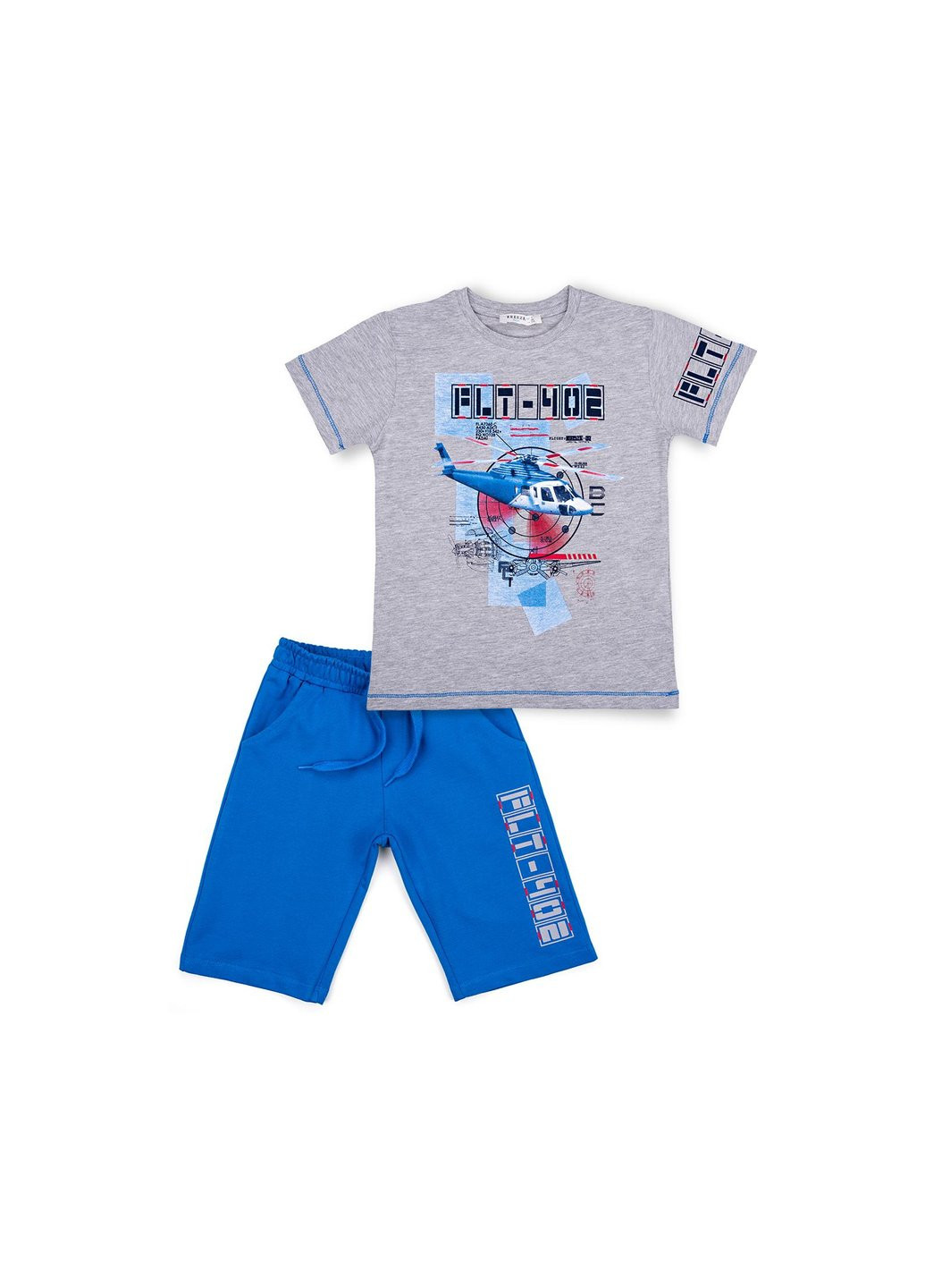 Блакитний літній набір дитячого одягу з вертольотом (10970-134b-bluegray) Breeze