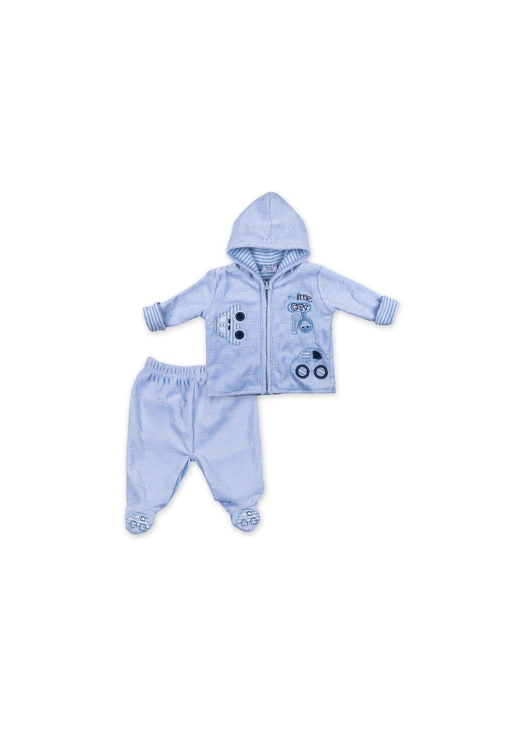 Комбінований демісезонний набір дитячого одягу велюровий блакитний з капюшоном (ep6206.0-3) Luvena Fortuna
