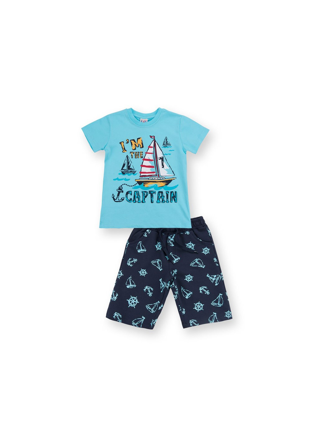 Голубой летний набор детской одежды с корабликами "i'm the captain" (8306-104b-blue) E&H