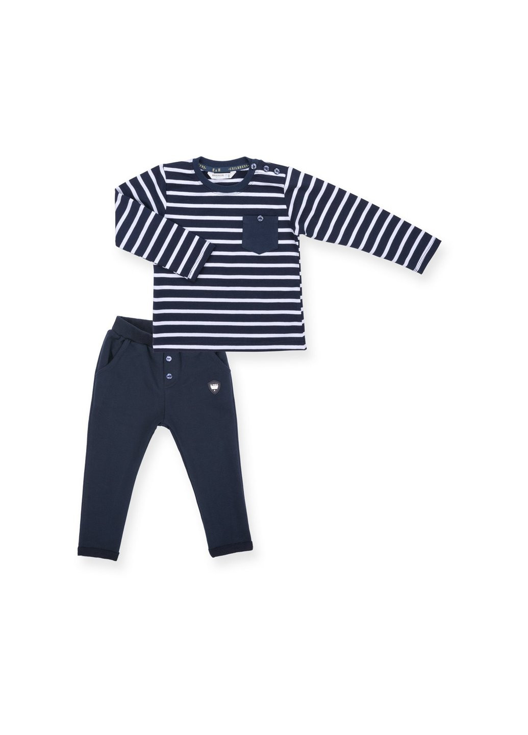 Комбінований демісезонний набір дитячого одягу у смужку та з кишенькою (8999-80b-darkblue) Breeze