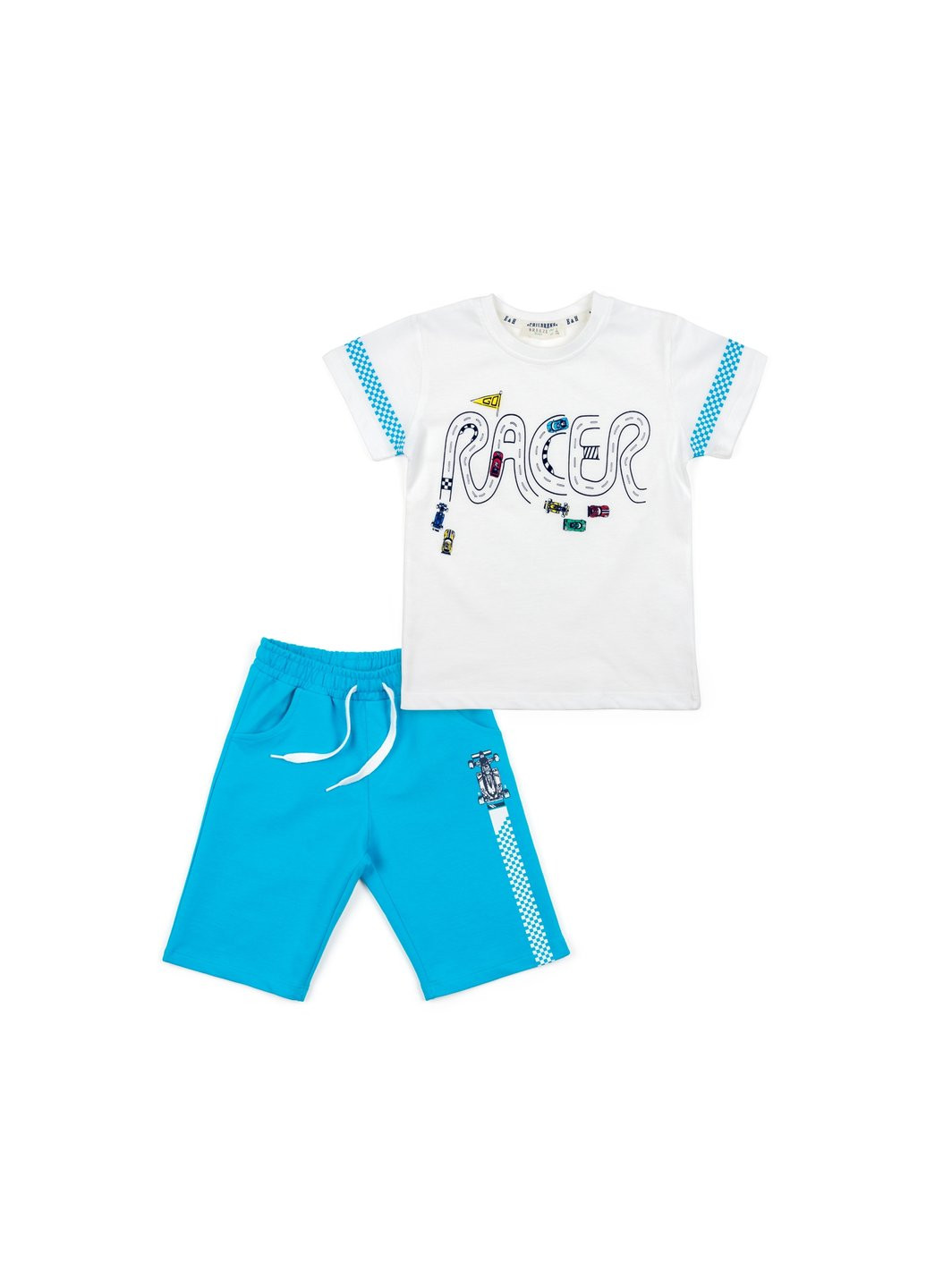 Голубой летний набор детской одежды с машинками (12103-86b-blue) Breeze