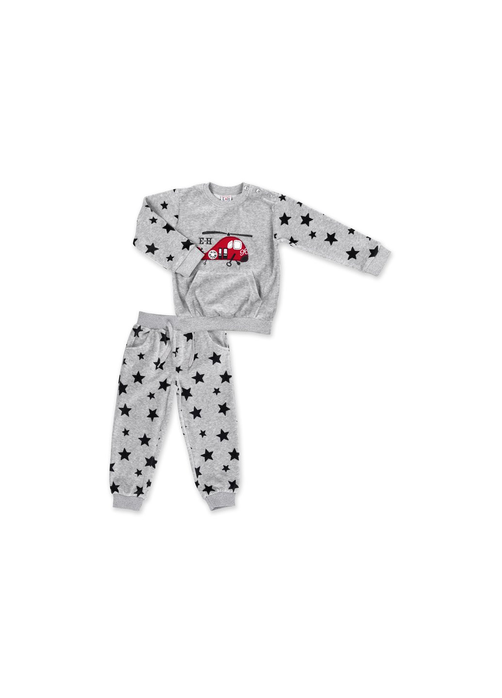 Серый демисезонный набор детской одежды велюровый с вертолетом и штанишками в звездочку (8113-80/b-gray) Breeze