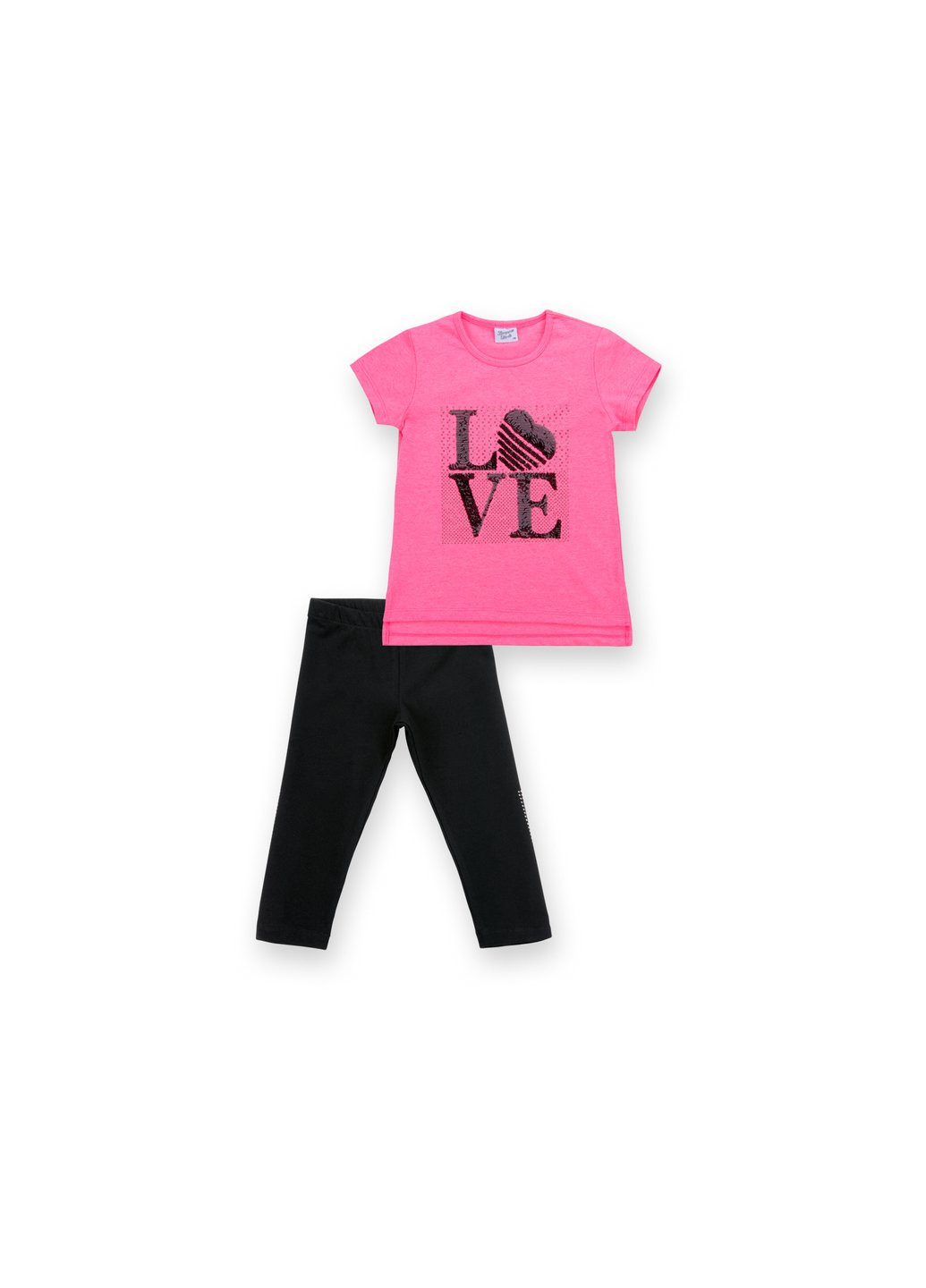 Комбінований літній набір дитячого одягу з написом "love" з паєток (8307-134g-pink) Breeze