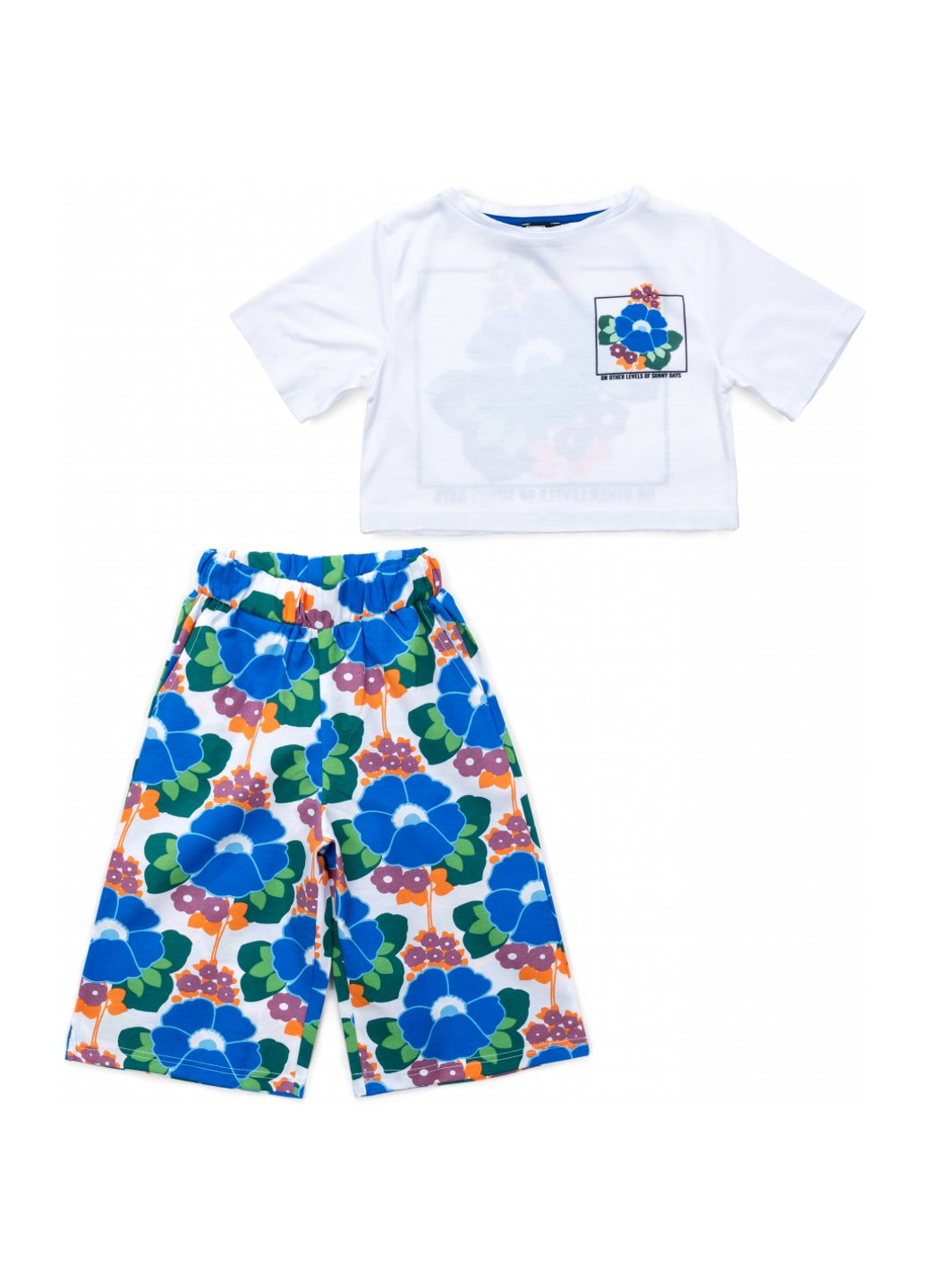 Комбінований літній набір дитячого одягу з палаццо (cl0134032-cl0154007-116g-blue) Cloise