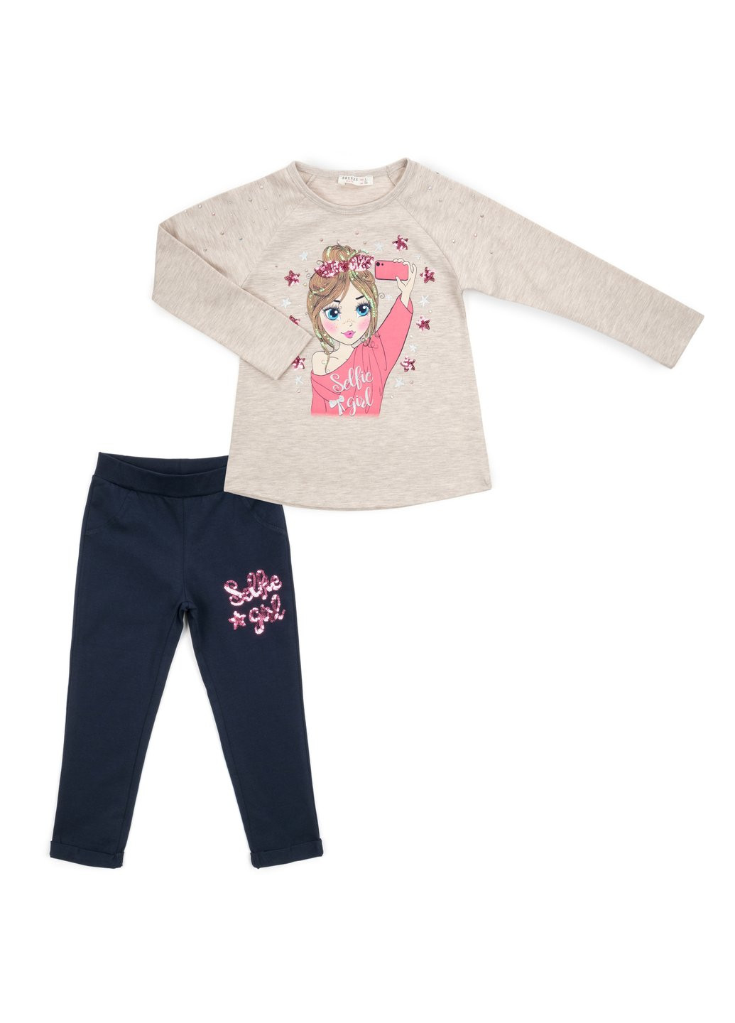 Комбинированный демисезонный набор детской одежды selfie girl (12829-104g-beige) Breeze