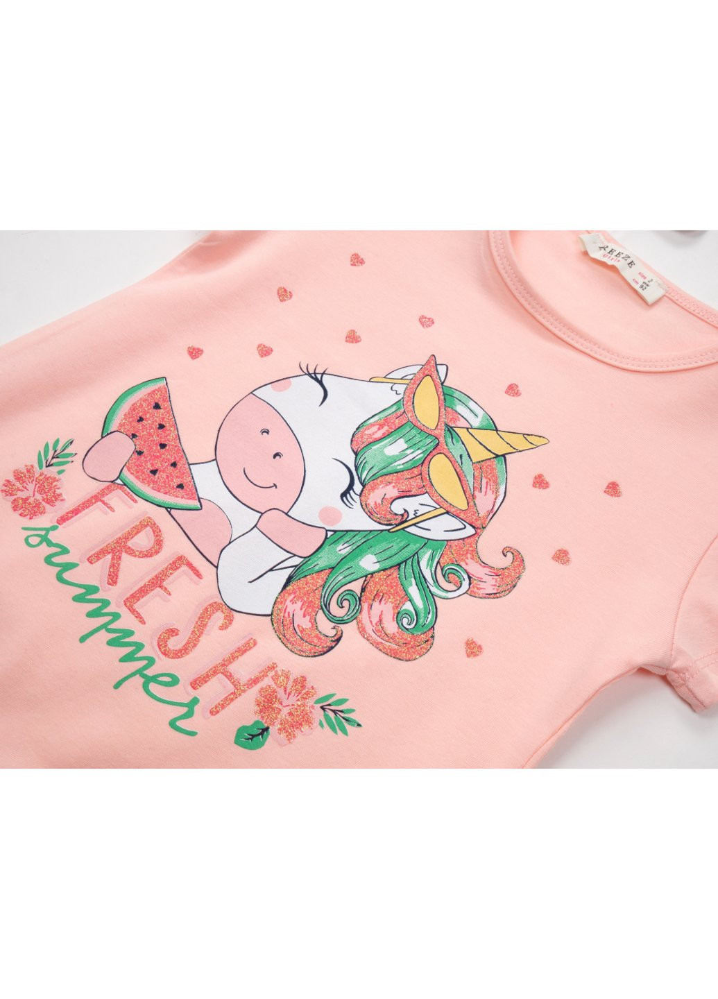 Комбінований літній набір дитячого одягу з однорогом (13741-104g-peach) Breeze