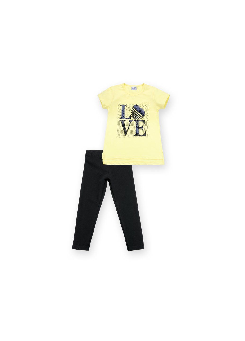 Комбинированный летний набор детской одежды с надписью "love" из пайеток (8307-128g-yellow) Breeze