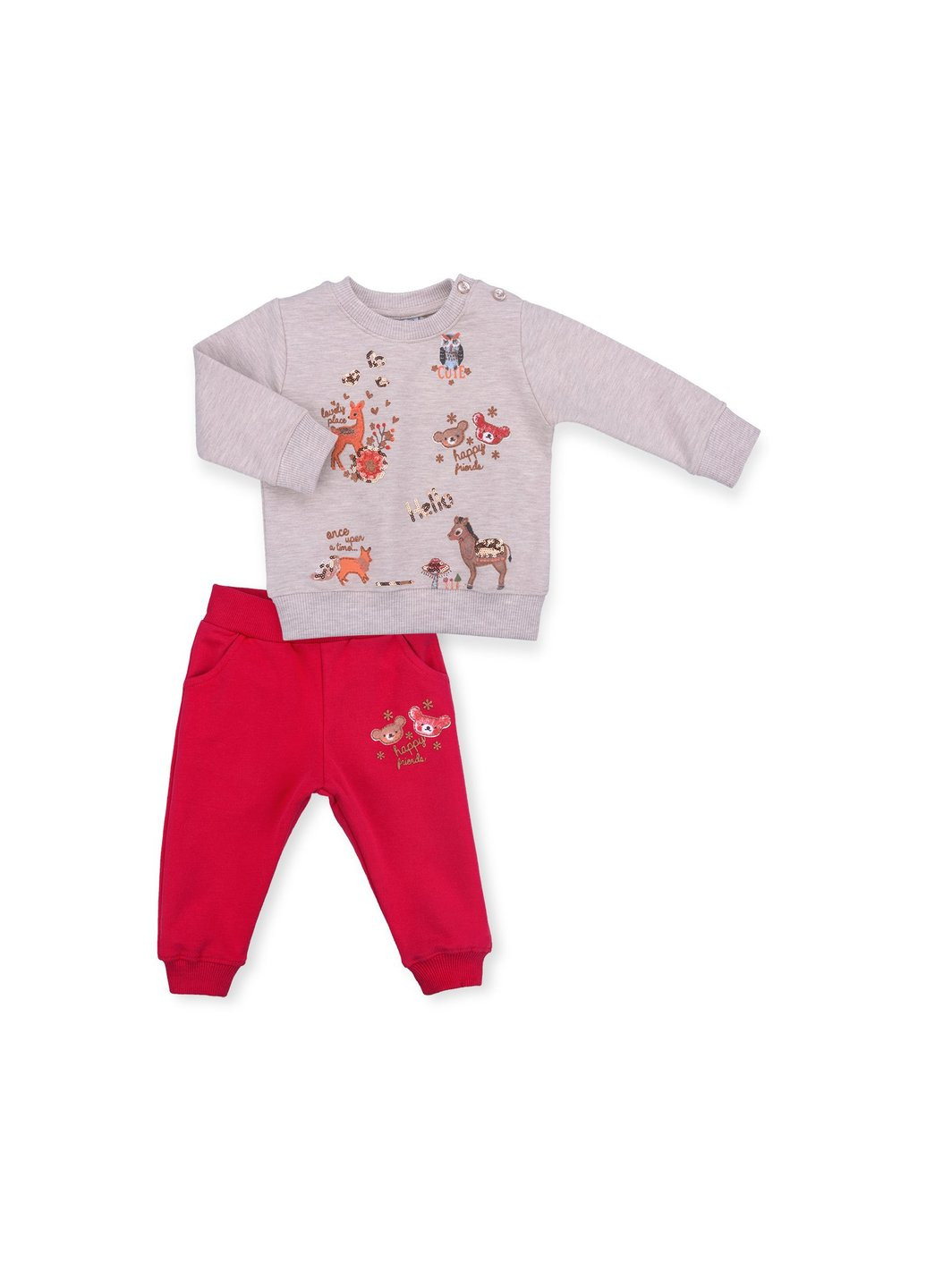 Комбинированный демисезонный набор детской одежды с лесными зверятами (9400-80g-red) Breeze