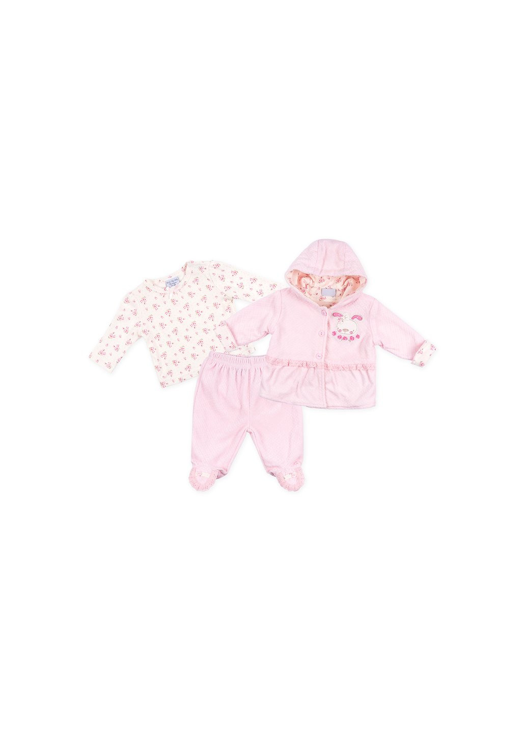 Розовый демисезонный набор детской одежды велюровый розовый с кроликом (ep6149.3-6) Luvena Fortuna