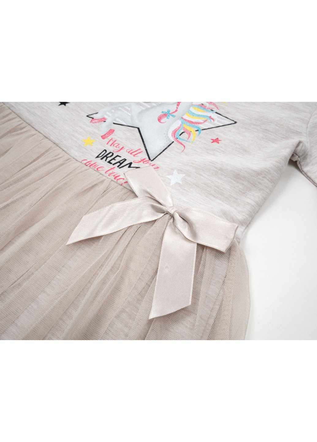 Бежевое платье с фатиновой юбкой с единорогом (6738-98g-beige) Pop Fashion (257142354)