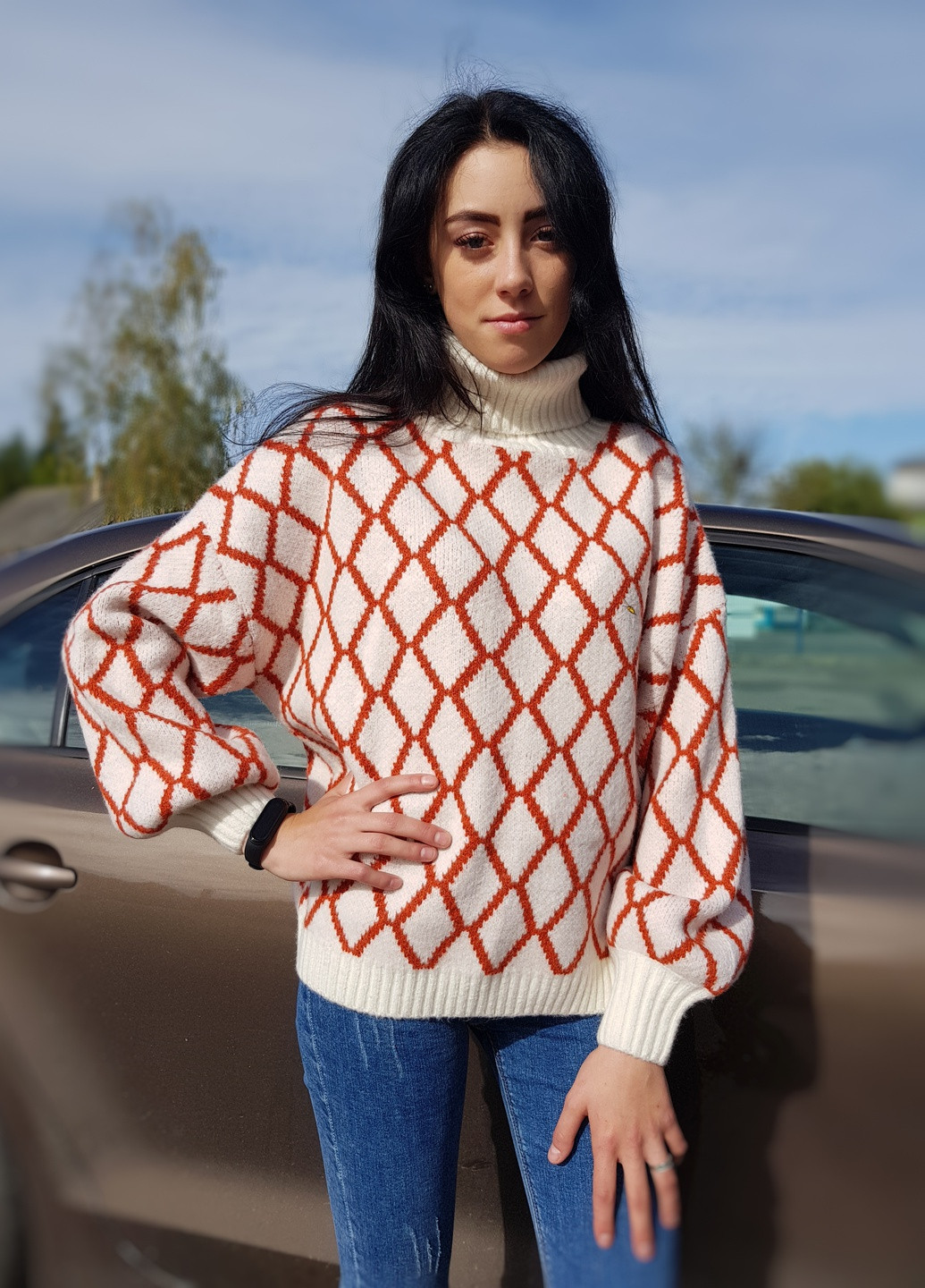 Молочний світер жіночий оверсайз у візерунок молочний Flex moda