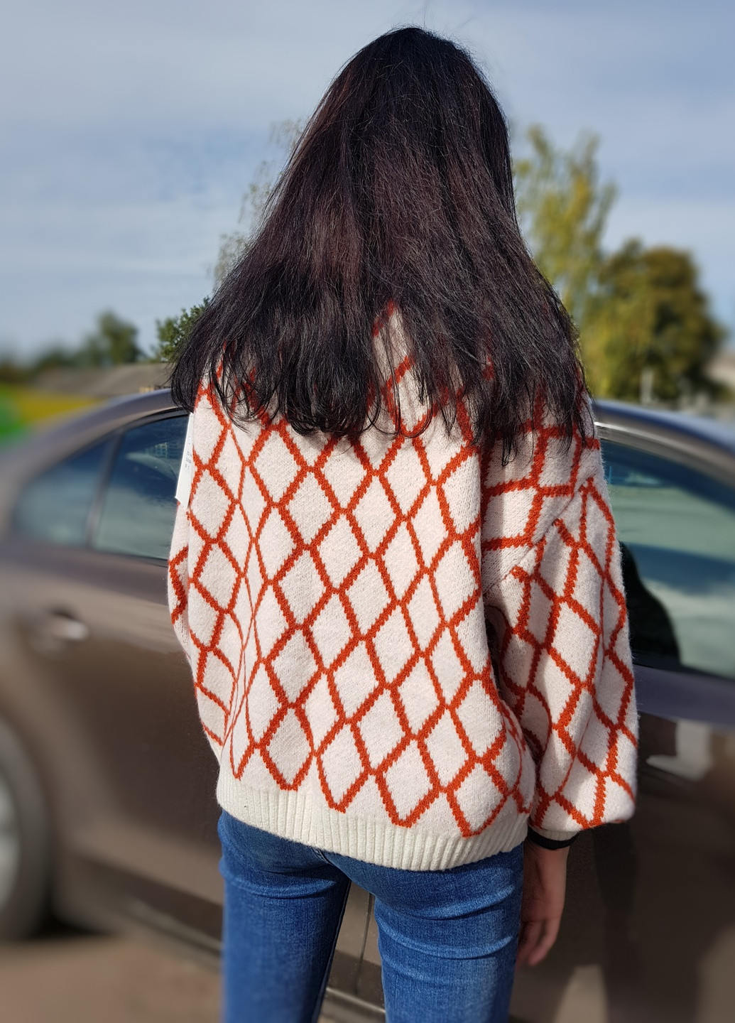 Молочний світер жіночий оверсайз у візерунок молочний Flex moda