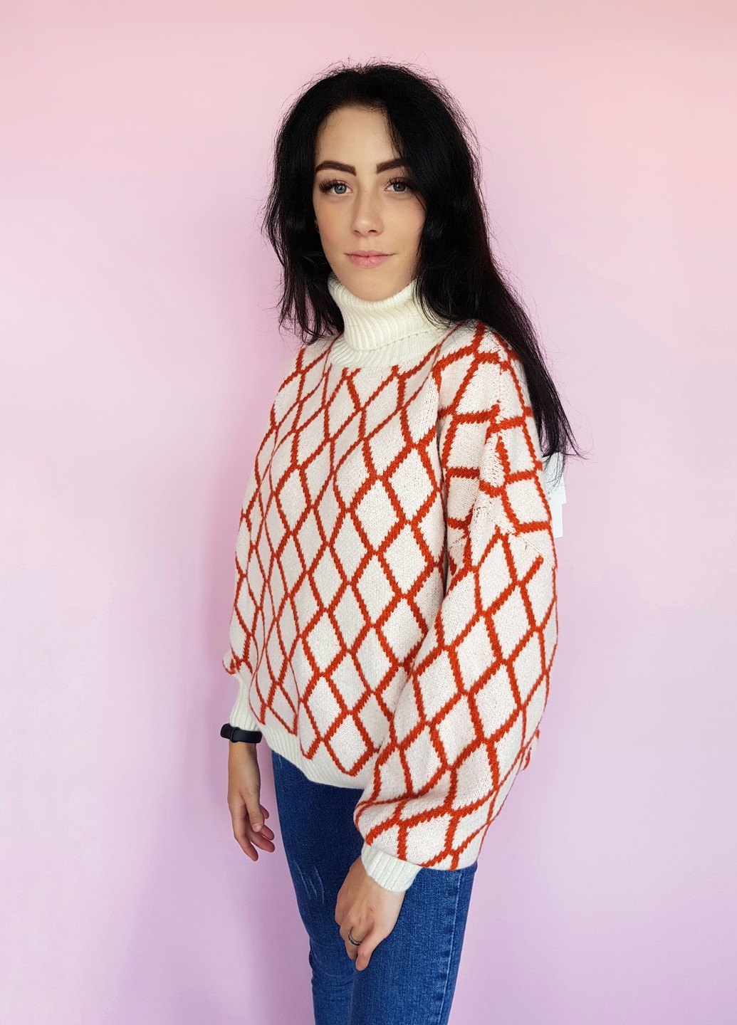 Молочний світер жіночий оверсайз у візерунок молочний Flex moda