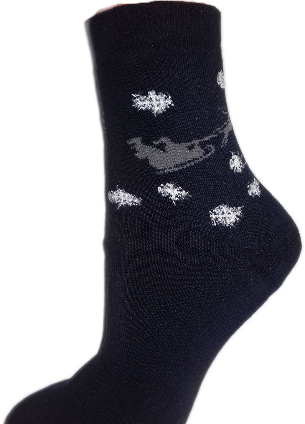 Шкарпетки плюш ТМ "Нова пара" 107 новорічні, санта на санях+мохнаті сніжинки НОВА ПАРА середня висота (257155532)