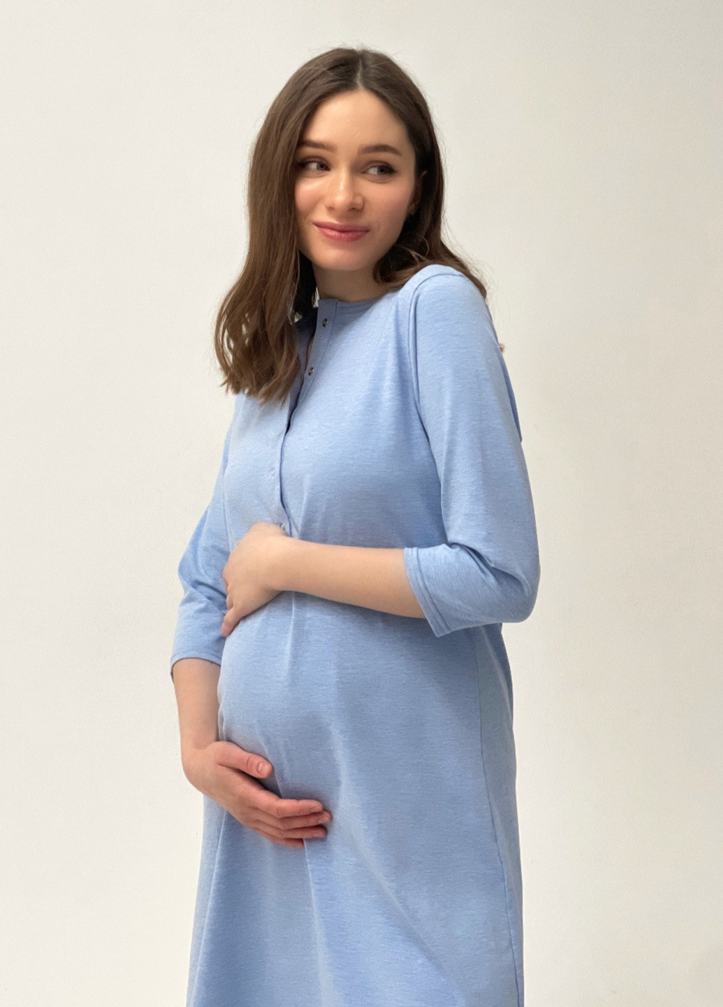Ночная рубашка рукав 3/4 для беременных и кормления, голубой меланж Koko boutique (257160375)