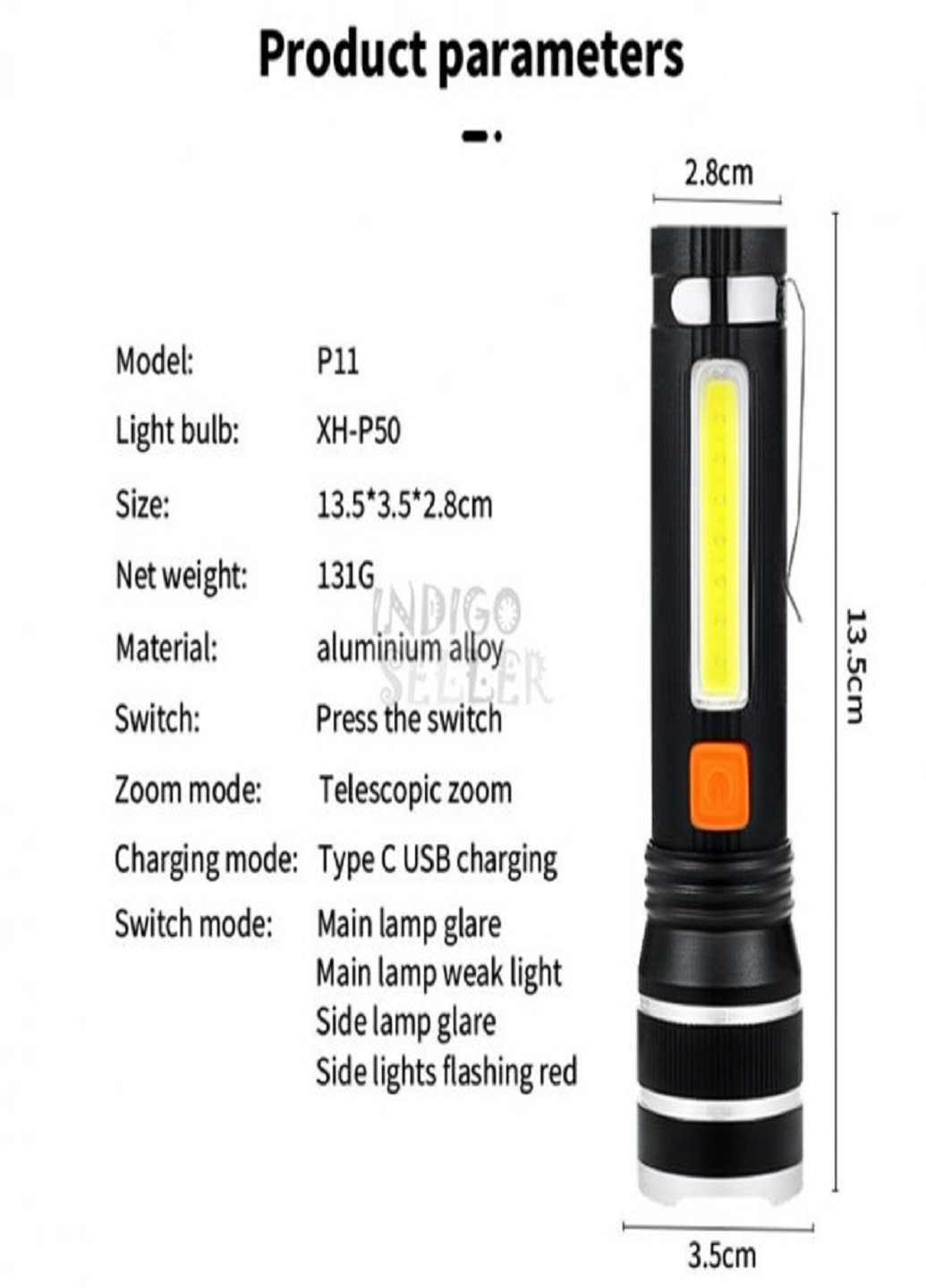 Ліхтарик ручний Bailong акумуляторний 4 режими BL 11 P50 від USB No Brand (257169820)