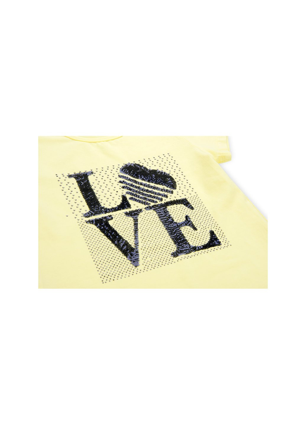 Комбінований літній набір дитячого одягу з написом "love" з паєток (8307-140g-yellow) Breeze