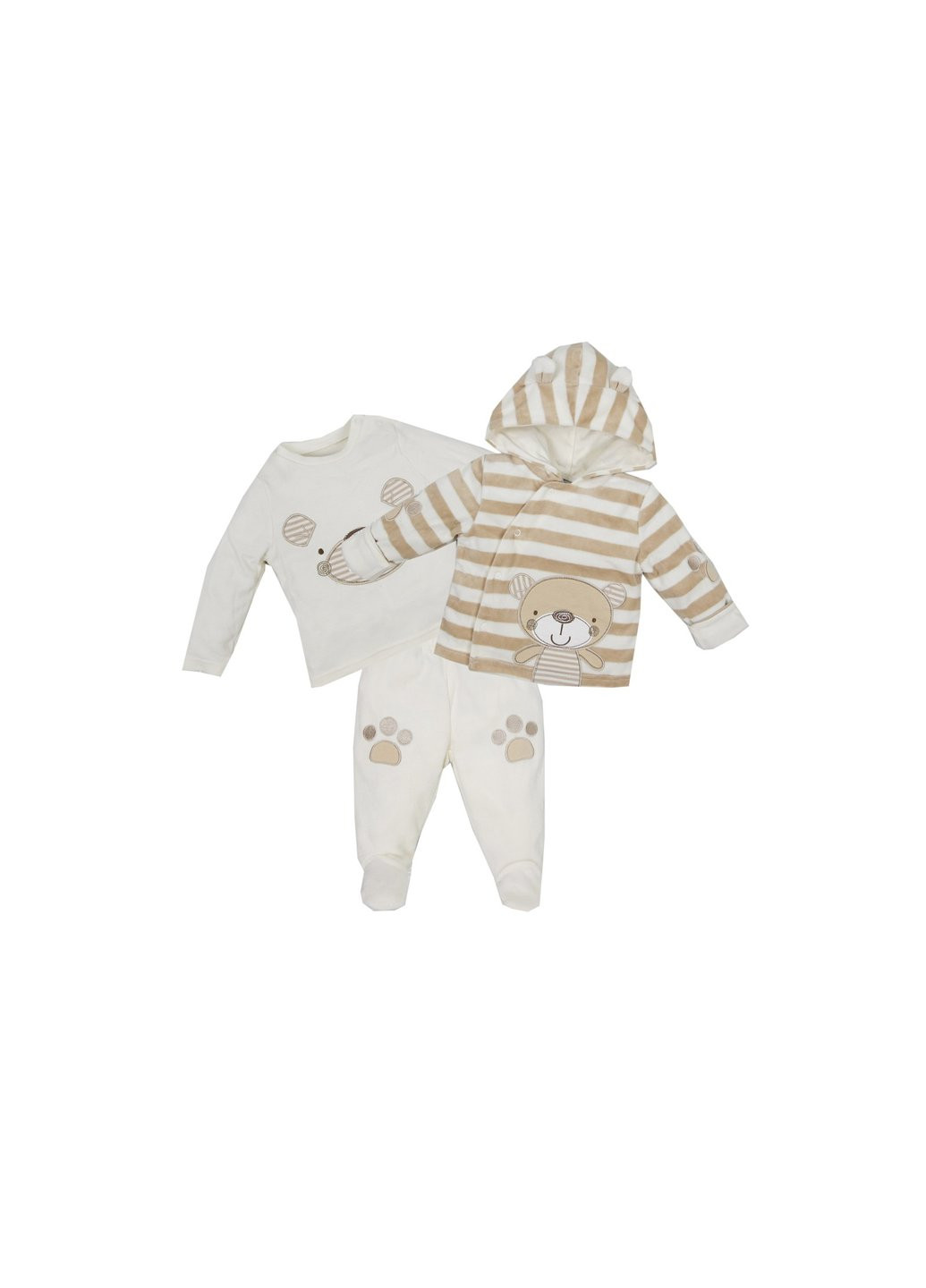 Бежевый демисезонный набор детской одежды велюровый с медвежонком (g8193.3-6) Luvena Fortuna