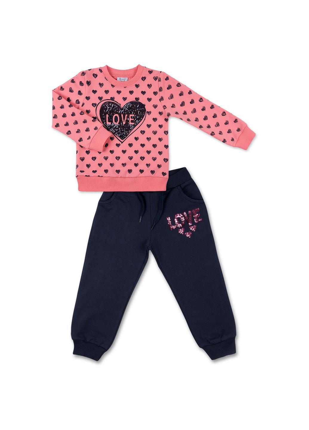 Комбинированный демисезонный набор детской одежды кофта с брюками с сердечком из пайеток (8271-98g-pink) Breeze