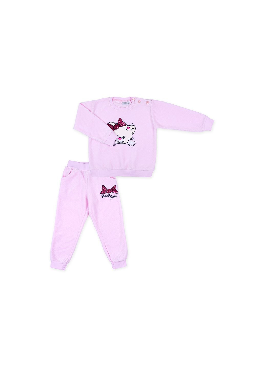 Розовый демисезонный набор детской одежды кофта с брюками с котиком и бантиком (8371-68g-pink) Breeze