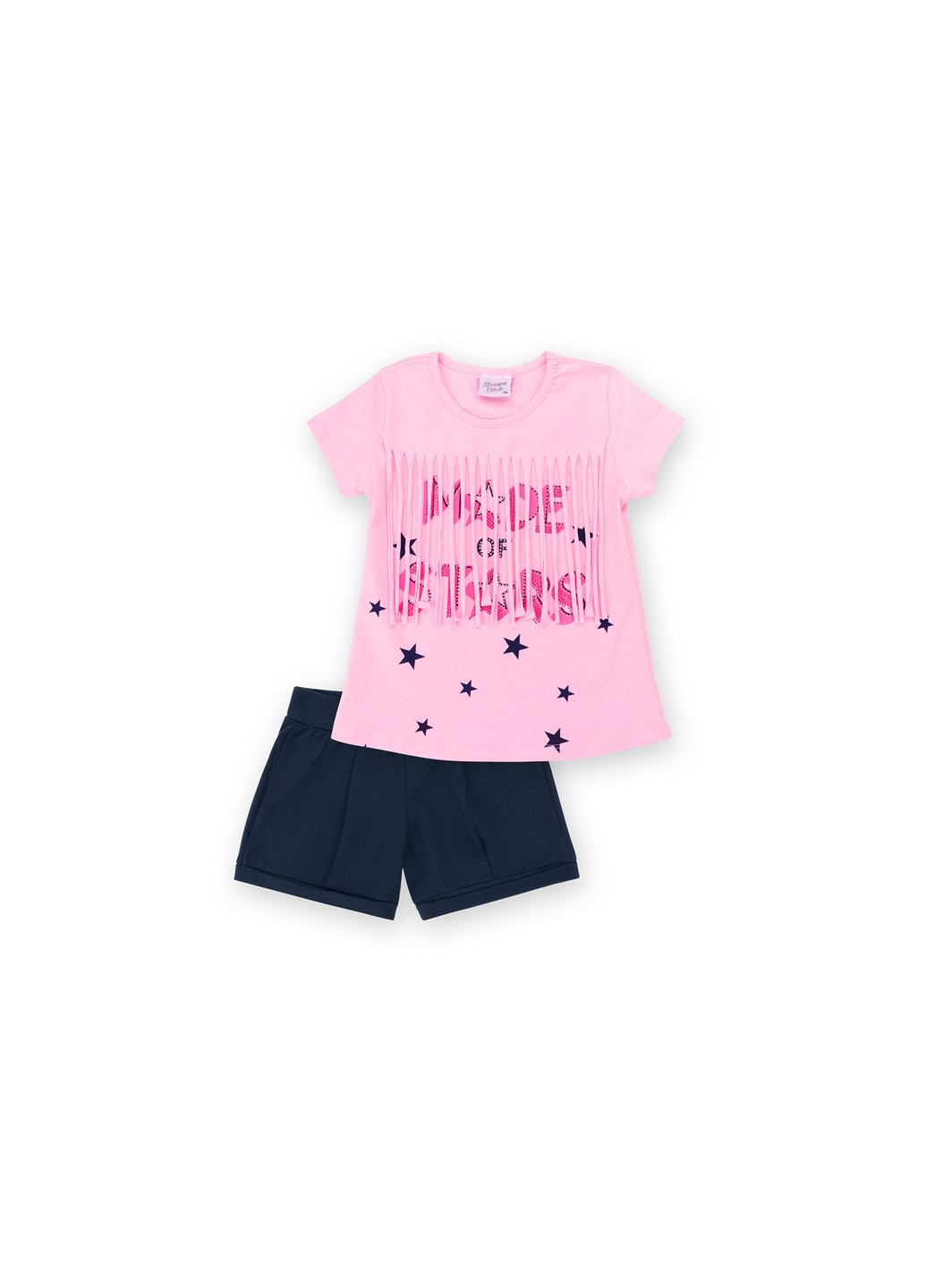 Комбінований літній набір дитячого одягу футболка із зірочками із шортами (9036-104g-pink) Breeze
