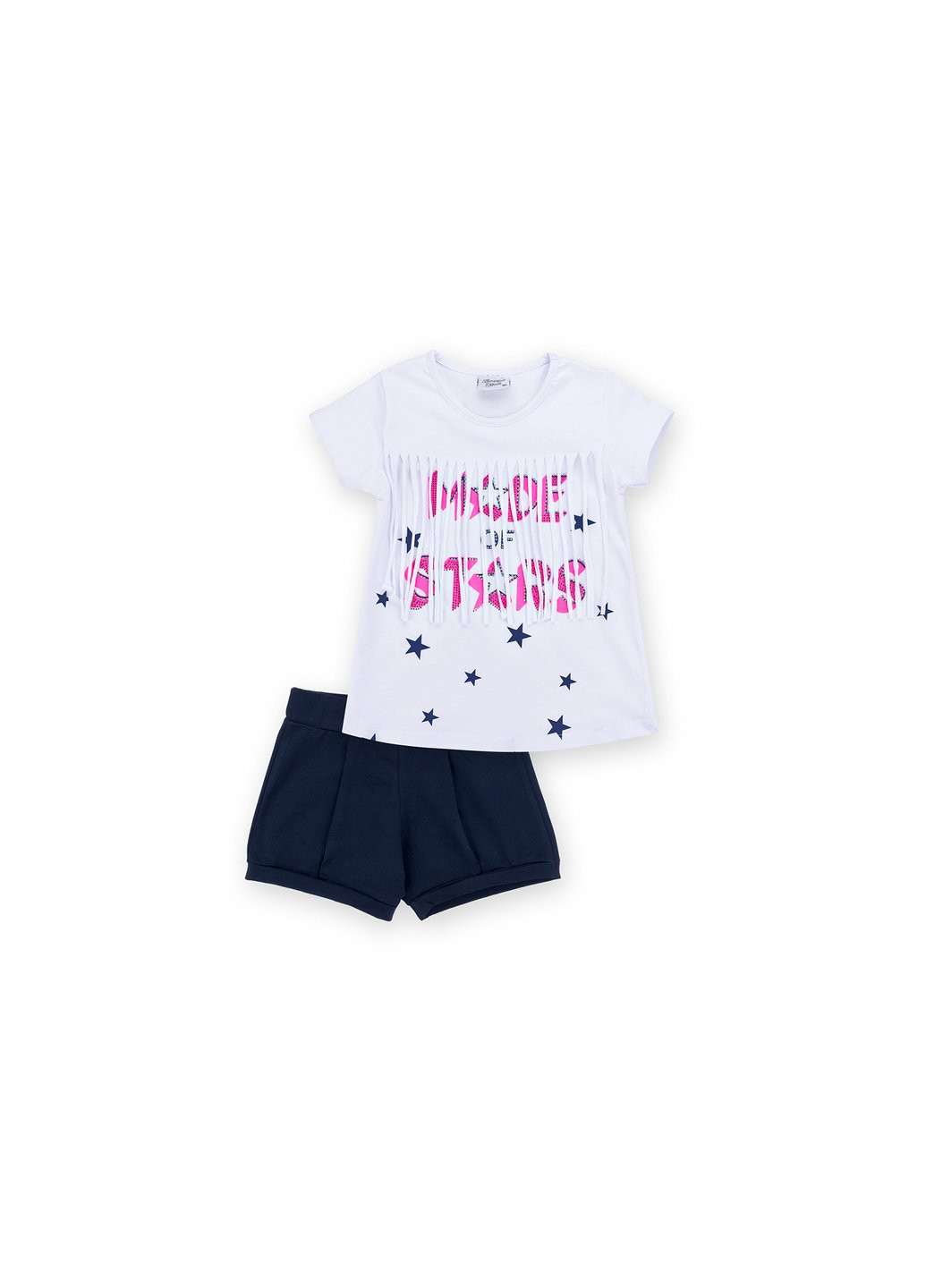 Комбинированный летний набор детской одежды футболка со звездочками с шортами (9036-116g-white) Breeze