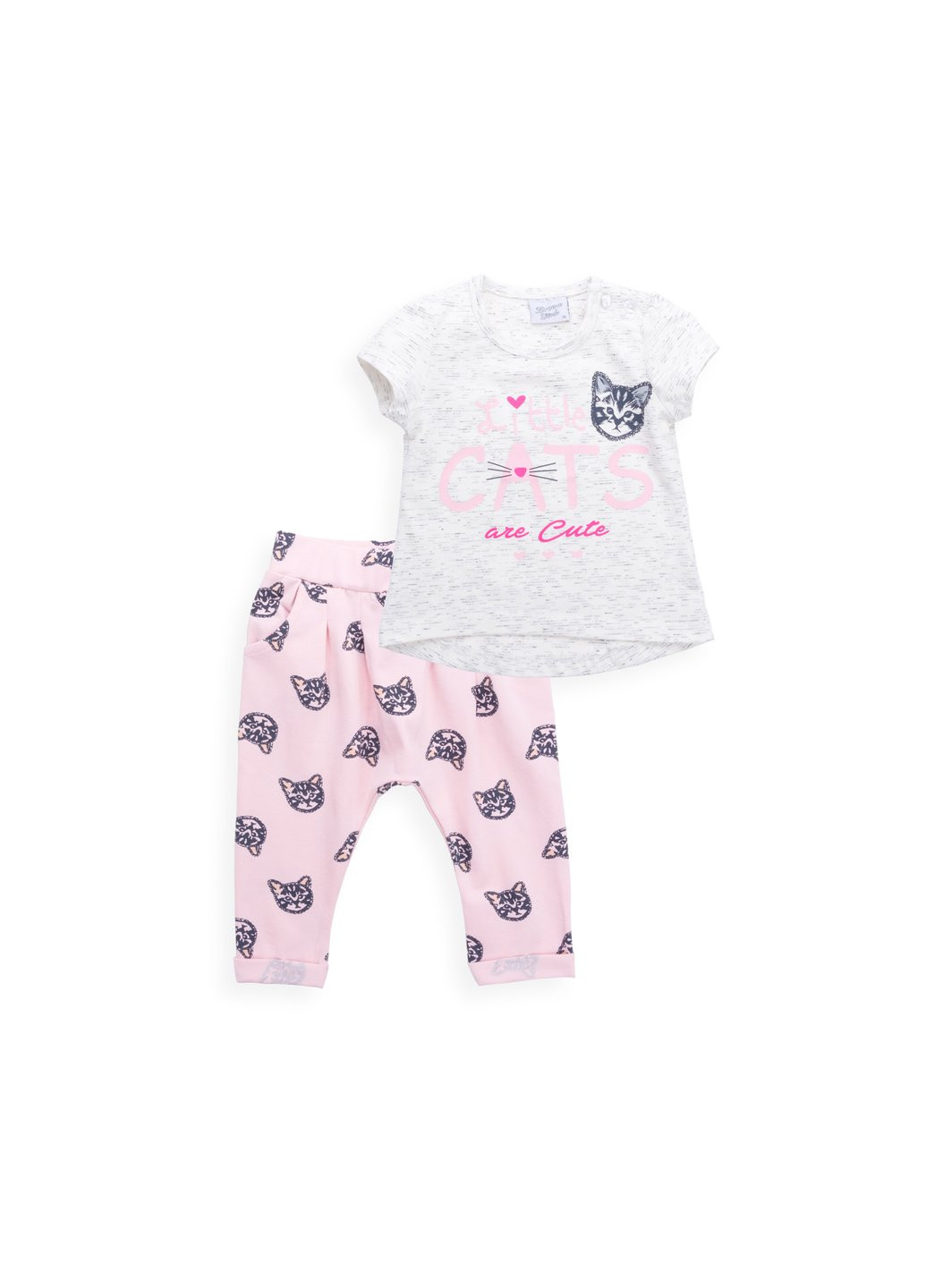Комбинированный летний набор детской одежды футболка с котиком и штанишки с кармашками (8983-92g-cream) Breeze