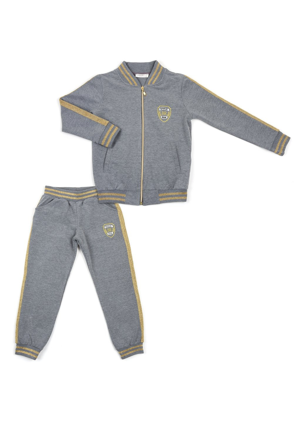 Комбінований демісезонний набір дитячого одягу із золотими лампасами (12986-134g-gray) Breeze