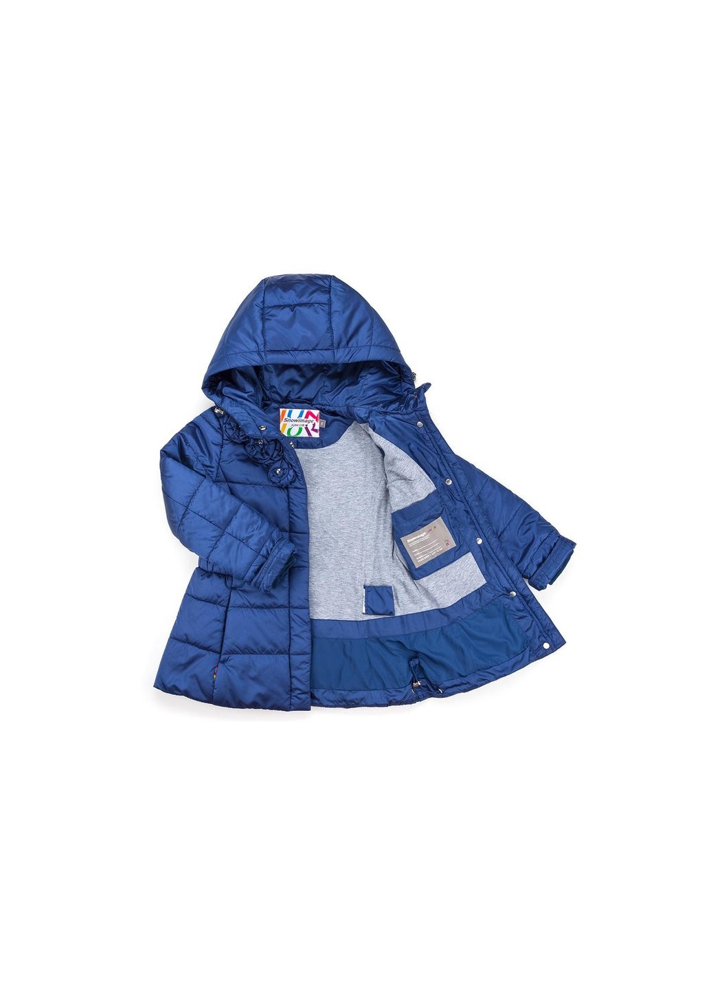Блакитна демісезонна куртка подовжена з капюшоном та квіточками (sicy-g107-116g-blue) Snowimage