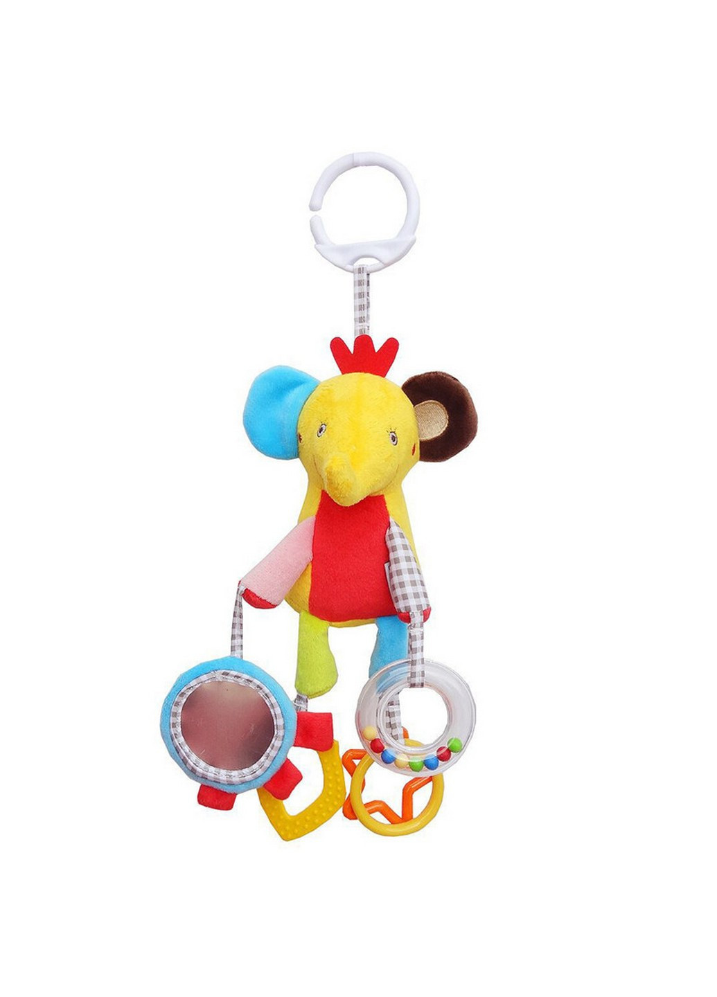 Детская погремушка подвеска животное мягкое с прорезывателем и зеркалом (слон) 10х5х28 см A-Toys (257201511)