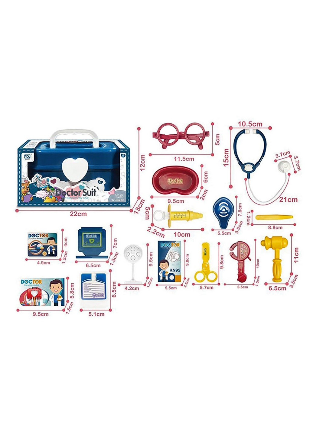 Игрушечный набор врача, шприц, стетоскоп, очки, аксессуары 13х12х22 см No Brand (257202240)