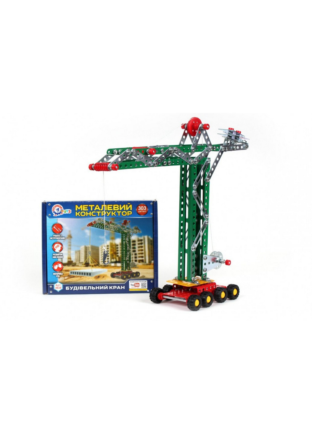 Конструктор металлический "Строительный кран", 303 детали 19 см ТехноК (257201628)