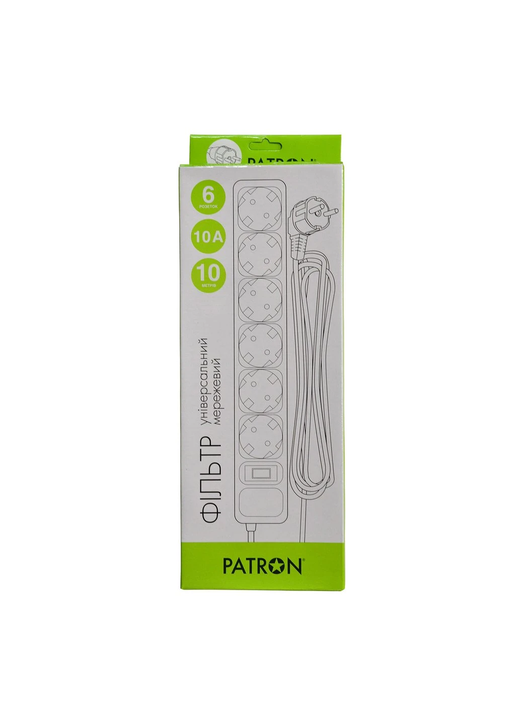 Фільтр живлення 10 m3*1mm2 (SP-10610) 6 розеток BLACK (EXT-PN-SP-10610) Patron (257223421)