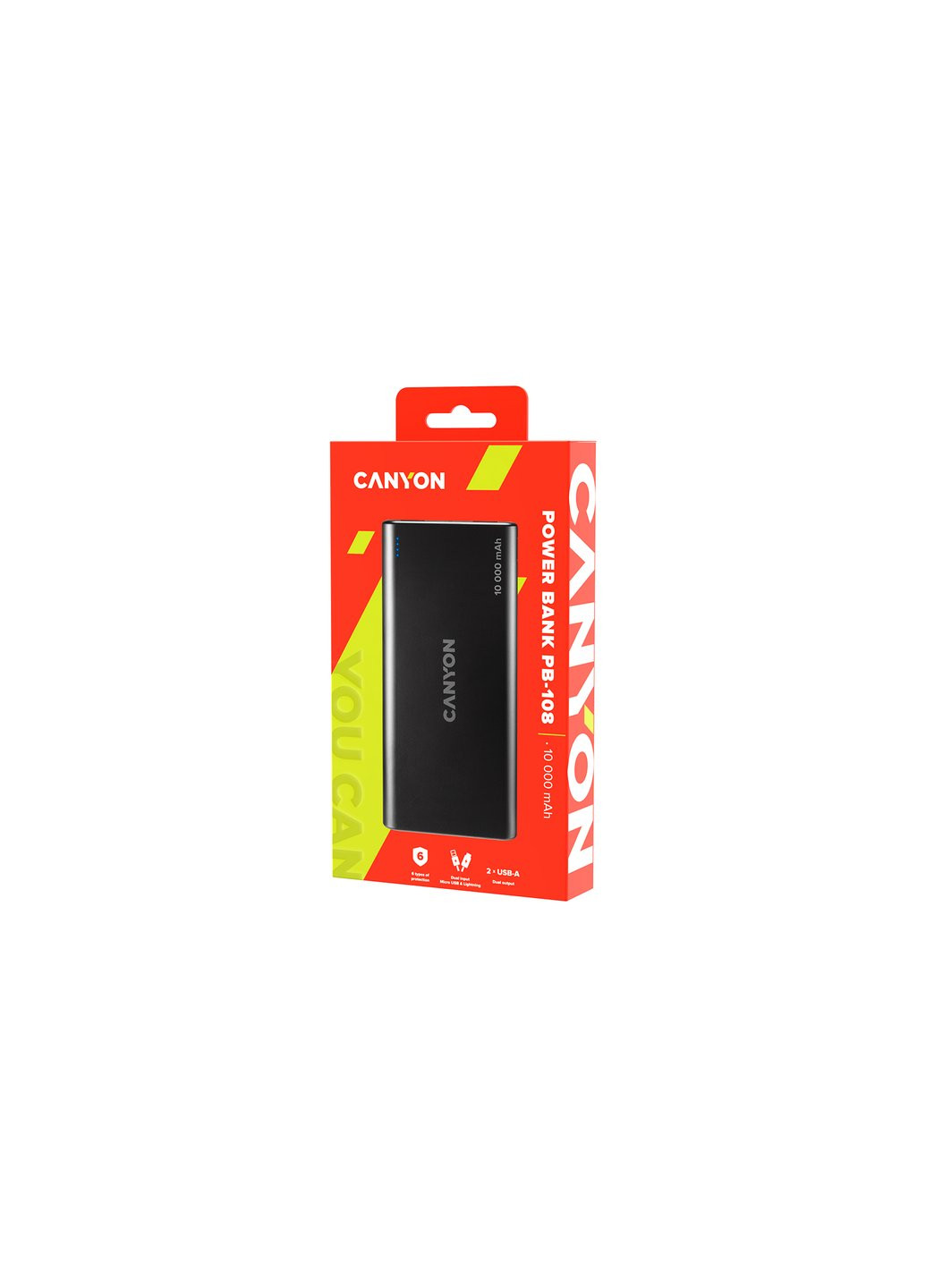 Батарея универсальная PB-108 10000mAh, Input 5V/2A, Output 5V/2.1A(Max), black (CNE-CPB1008B) Canyon